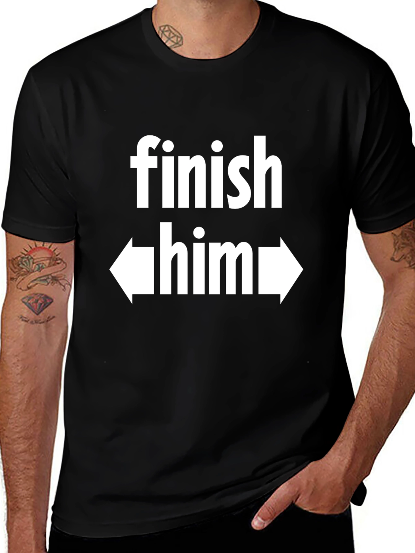 Finish Him T-Shirt - Black Cotton Graphic Tee