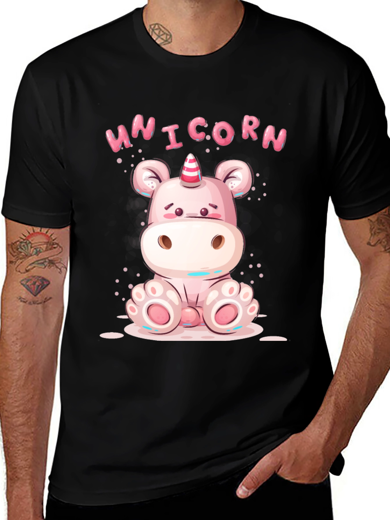 Variant 3 of Cute Unicorn Cartoon Black T-Shirt