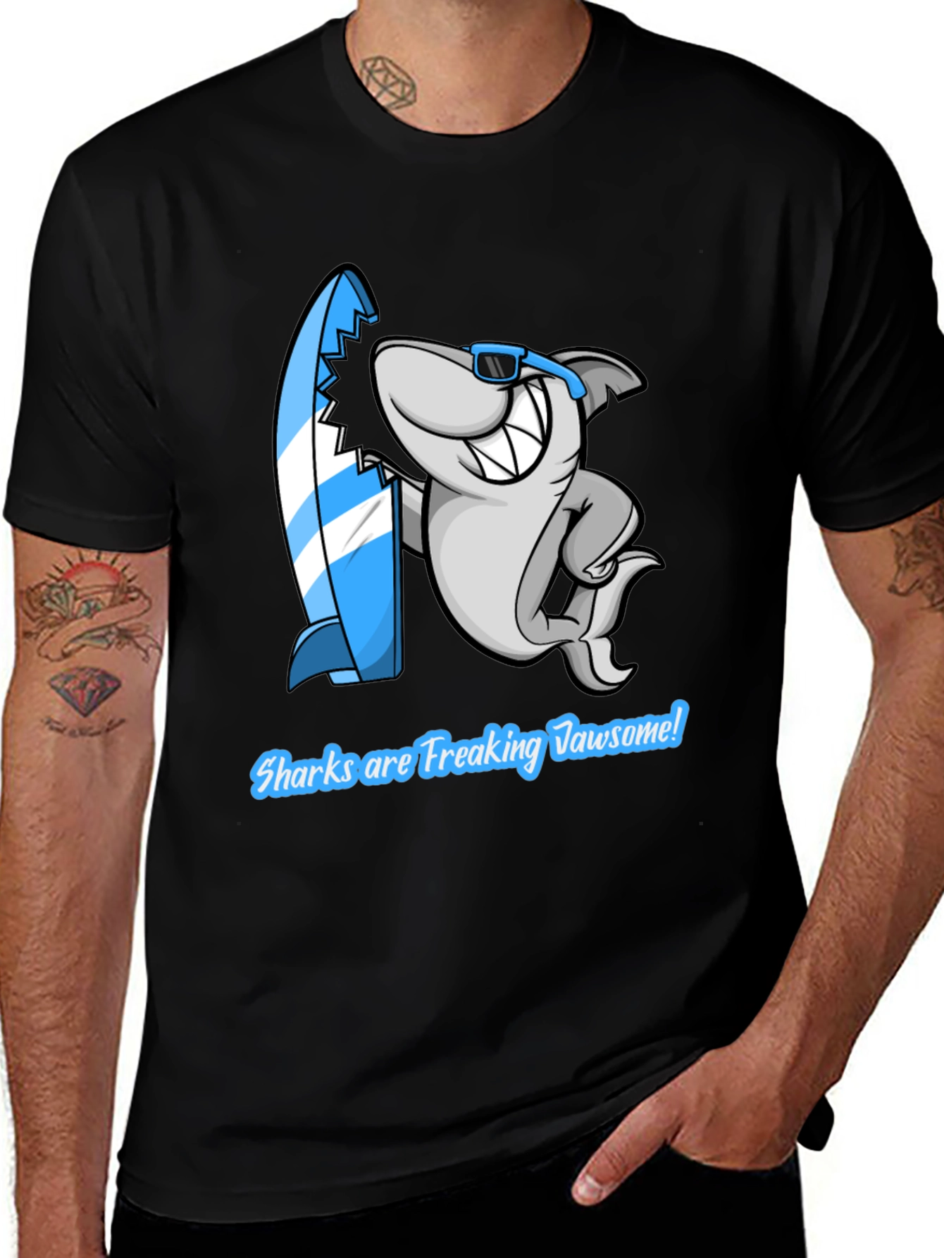 Variant 27 of Shark Jawsome T-Shirt - Funny Cartoon Shark with Surfboard
