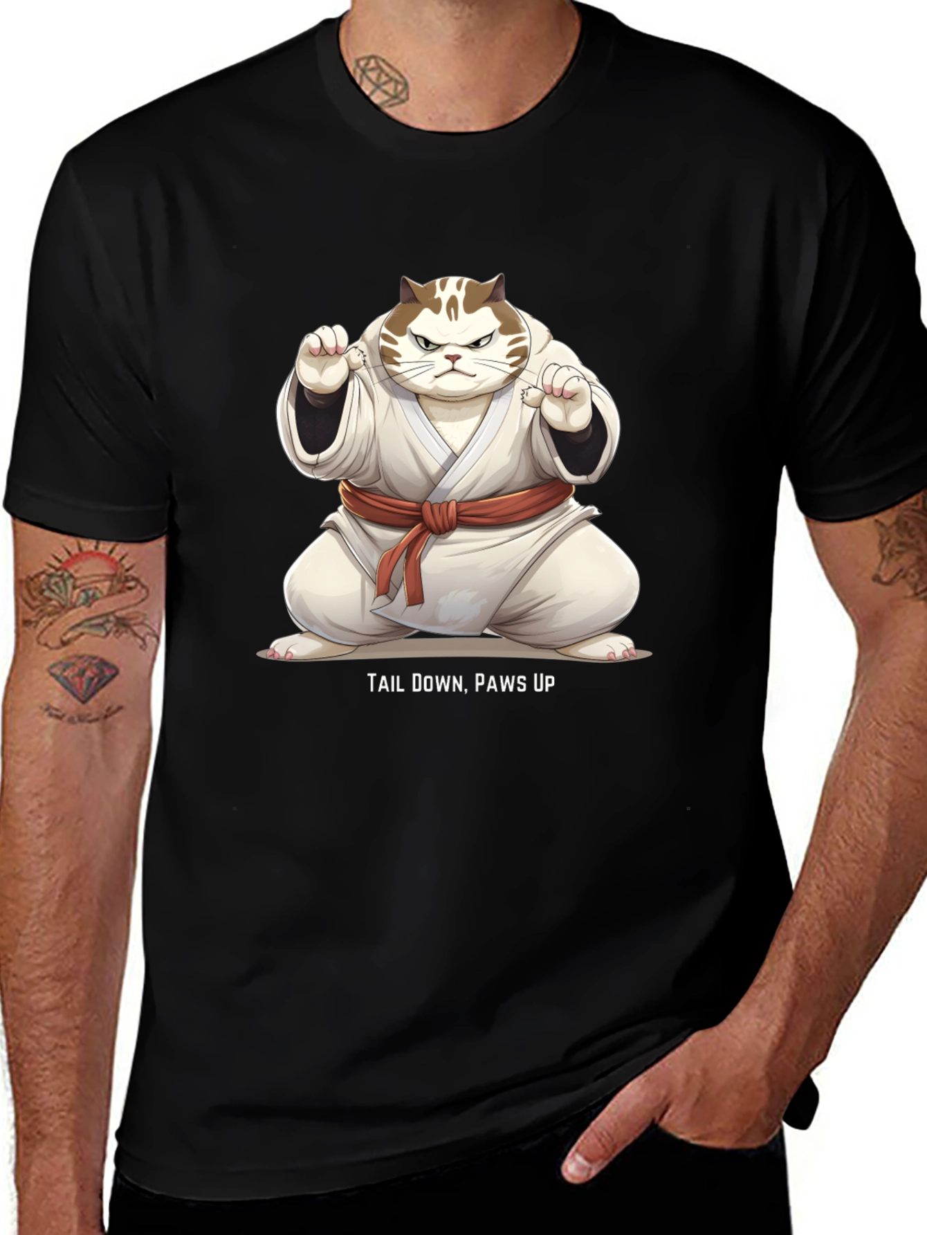 Variant 11 of Funny Karate Cat T-Shirt - Tail Down, Paws Up!