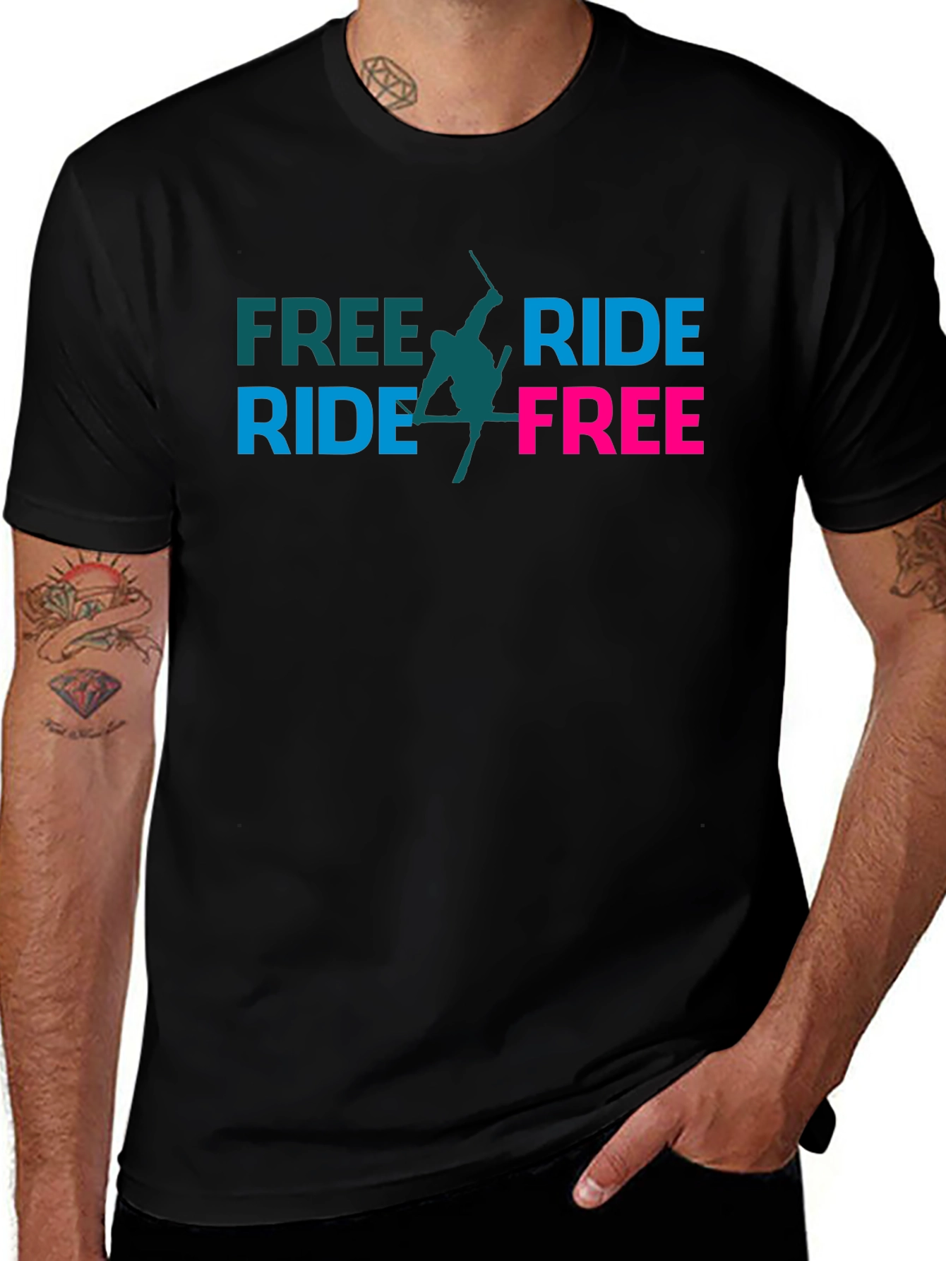 Variant 10 of Free Ride Skier Graphic Tee - Black Cotton T-Shirt