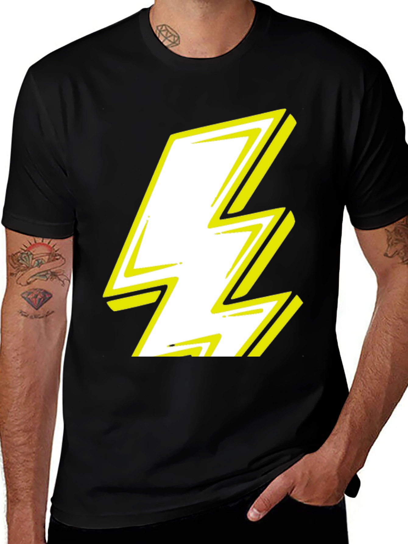 Variant 13 of Lightning Bolt Graphic Tee - Bold Black Cotton T-Shirt