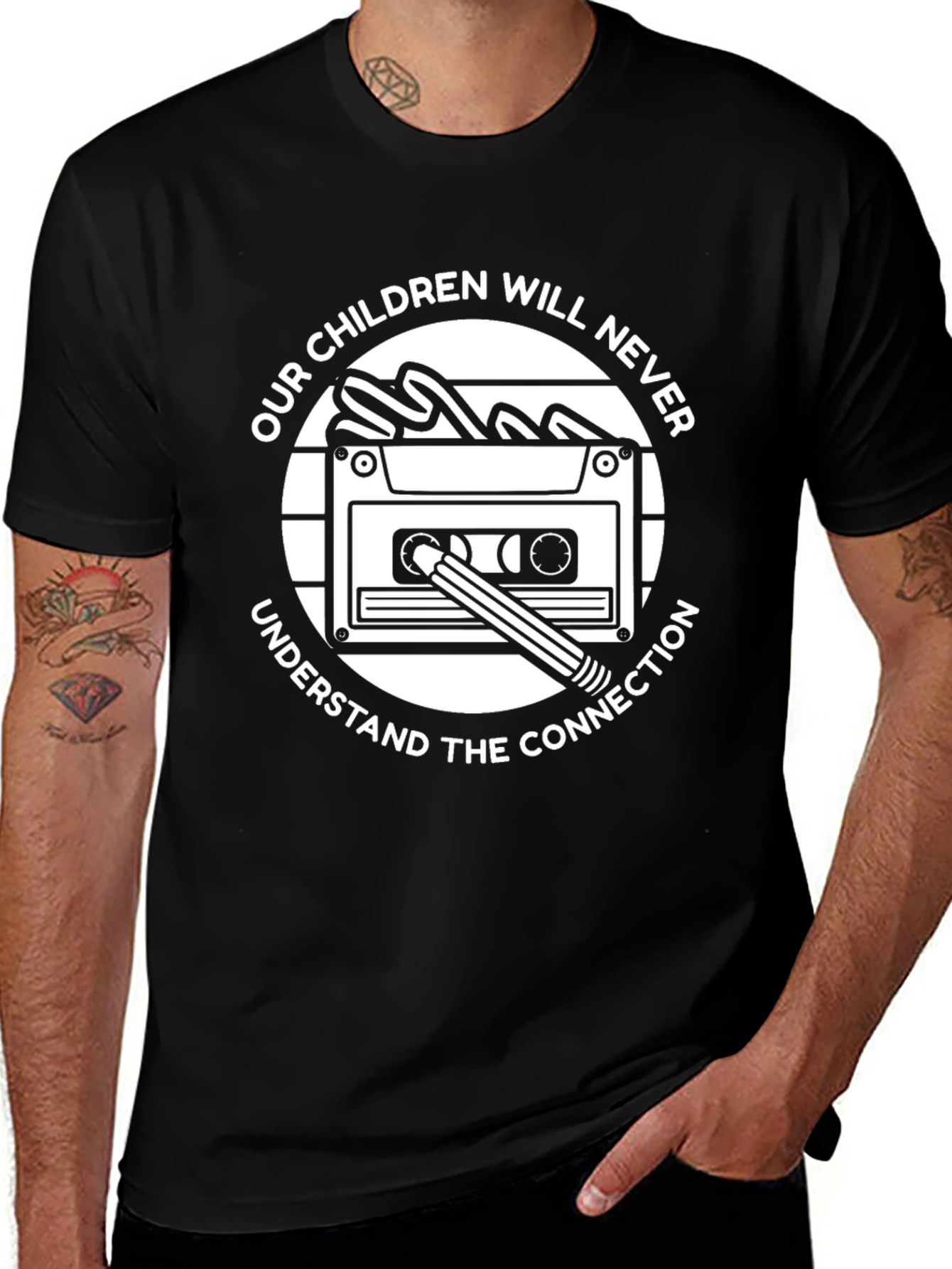 Variant 29 of Retro Cassette Tape & Pencil T-Shirt - Nostalgic Connection Tee