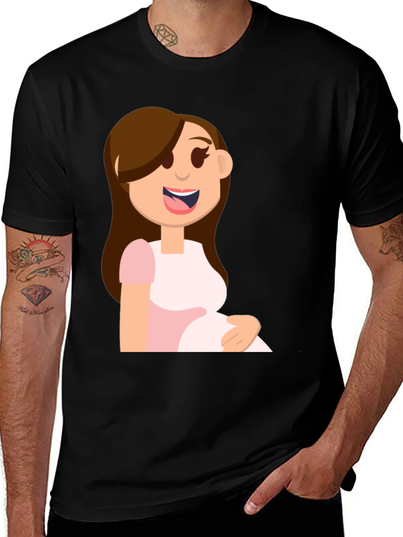 Variant 8 of Cartoon Pregnant Woman Black T-Shirt