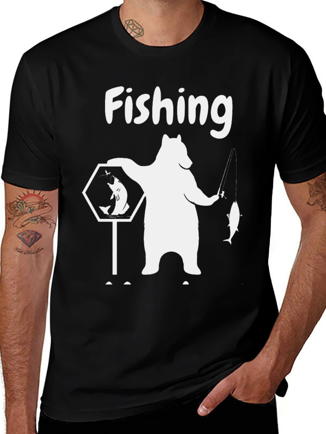 Variant 20 of Fishing Bear Graphic Tee - Black