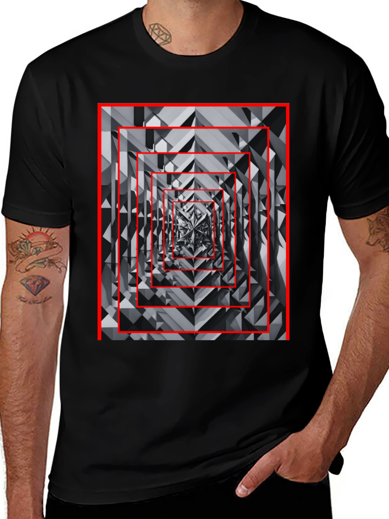 Geometric Tunnel Black T-Shirt
