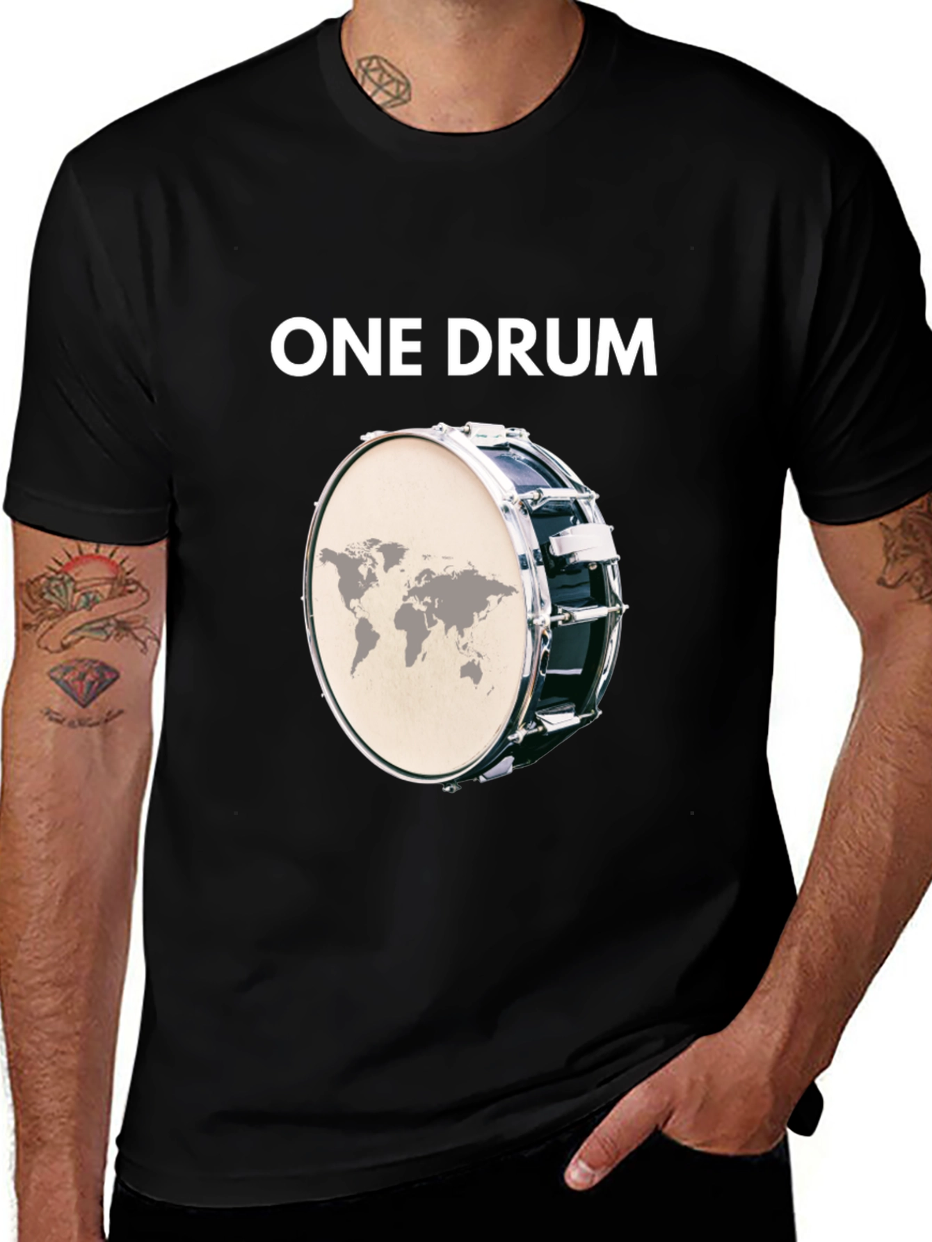 One Drum World Map T-Shirt - Music Lover Tee