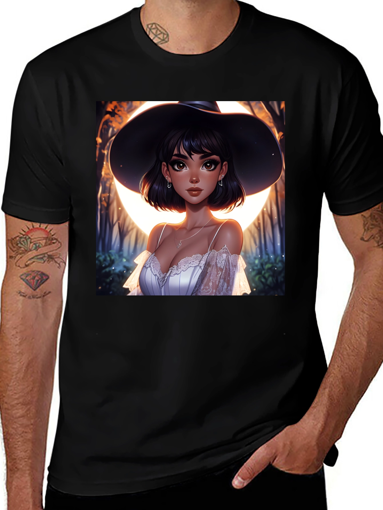 Variant 10 of Witch Woman Graphic Print Black T-Shirt