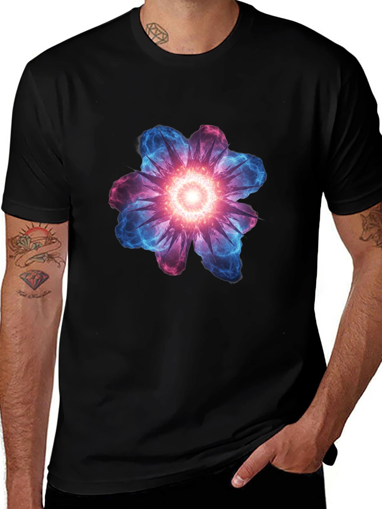 Variant 28 of Abstract Flower Graphic Tee - Black Cotton T-Shirt