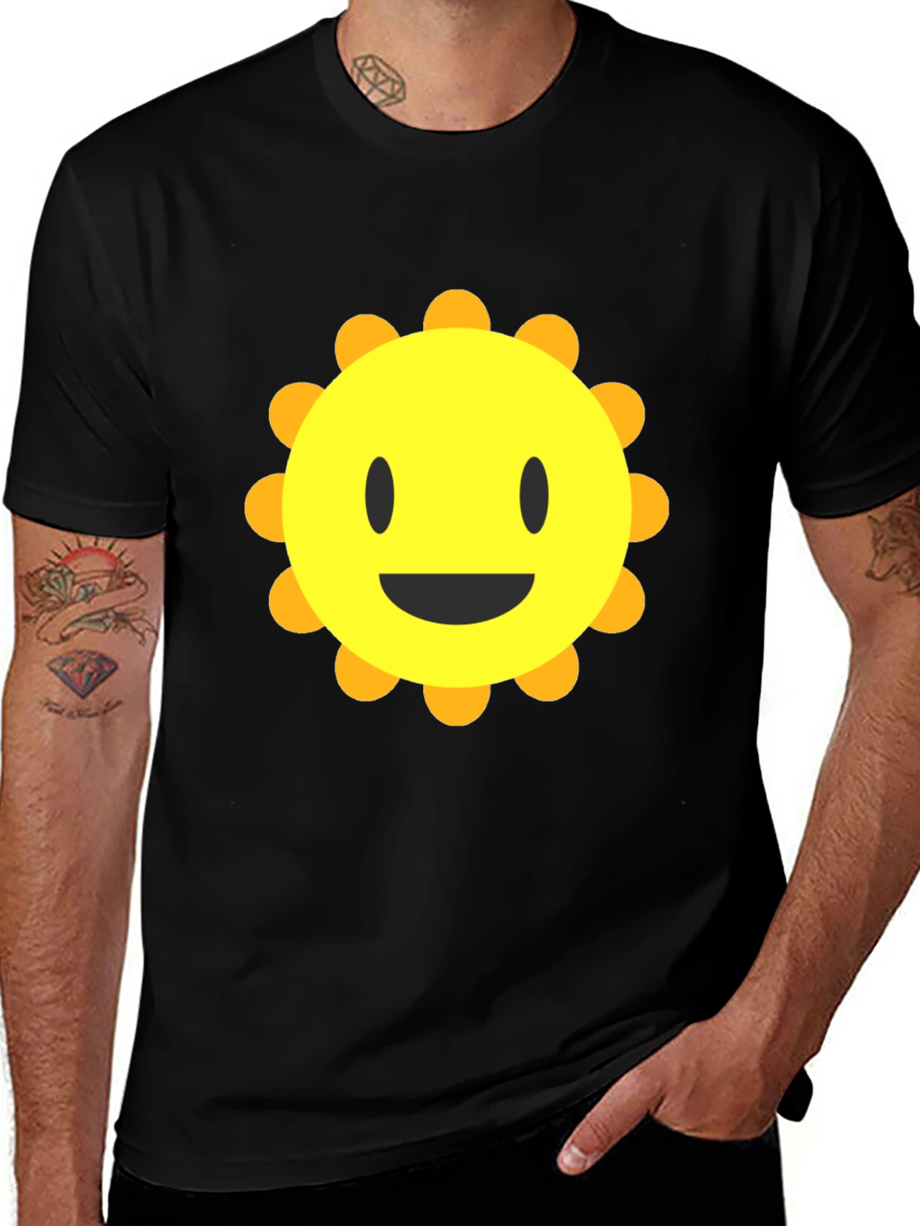 Variant 12 of Smiling Sun Graphic Tee - Black Cotton T-Shirt