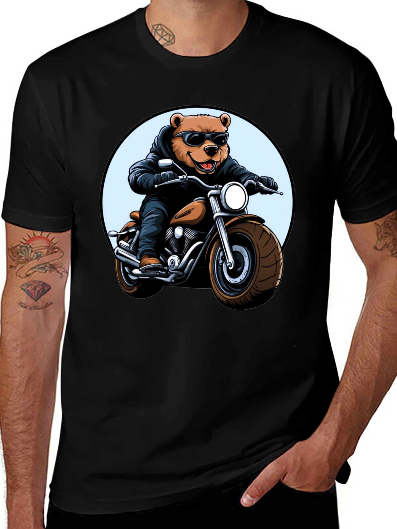 Variant 23 of Cool Bear Biker T-Shirt - Black Graphic Tee