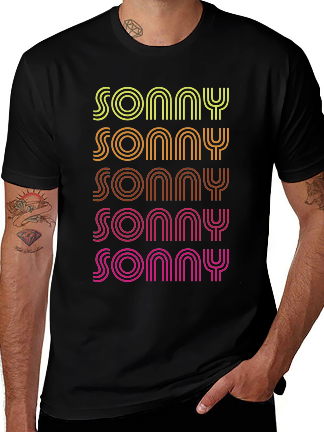 Variant 27 of Retro Sonny T-Shirt - Colorful Stacked Design