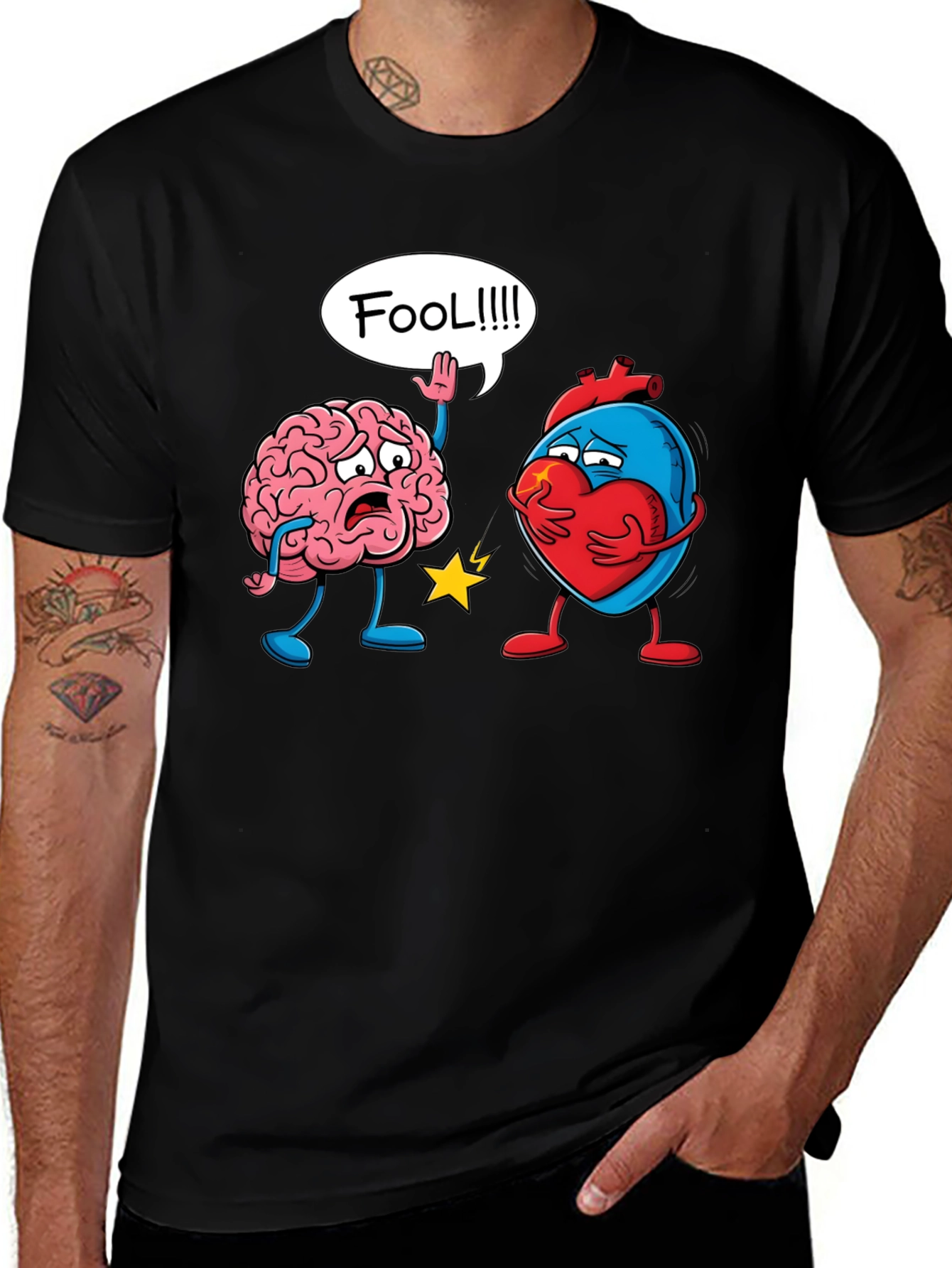 Brain vs Heart T-Shirt: Fool Funny Tee