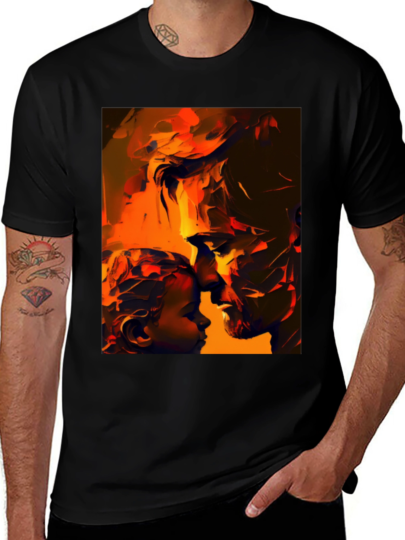 Variant 15 of Abstract Father & Child Art Print Black T-Shirt