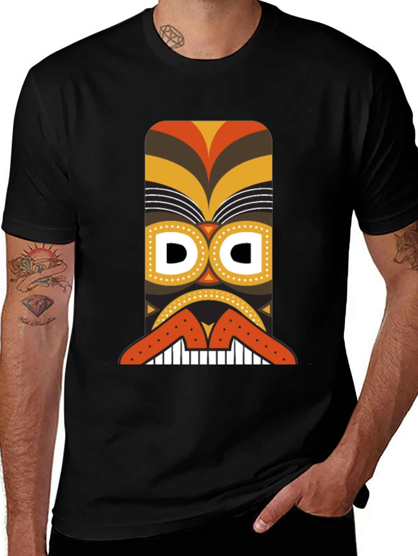Variant 13 of Tribal Tiki Mask Graphic Tee - Black