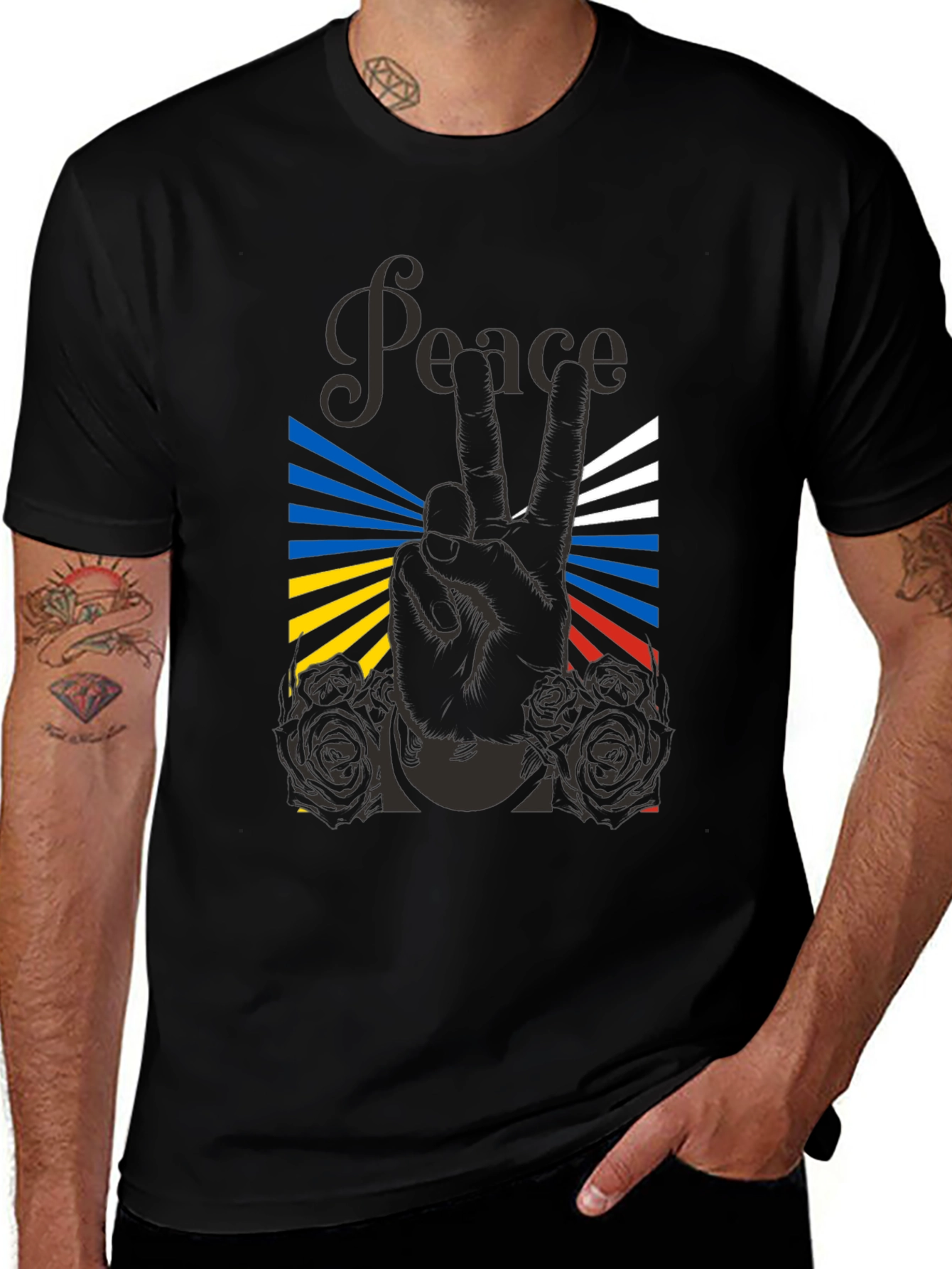 Variant 16 of Peace Sign Graphic Tee - Stylish Black T-Shirt