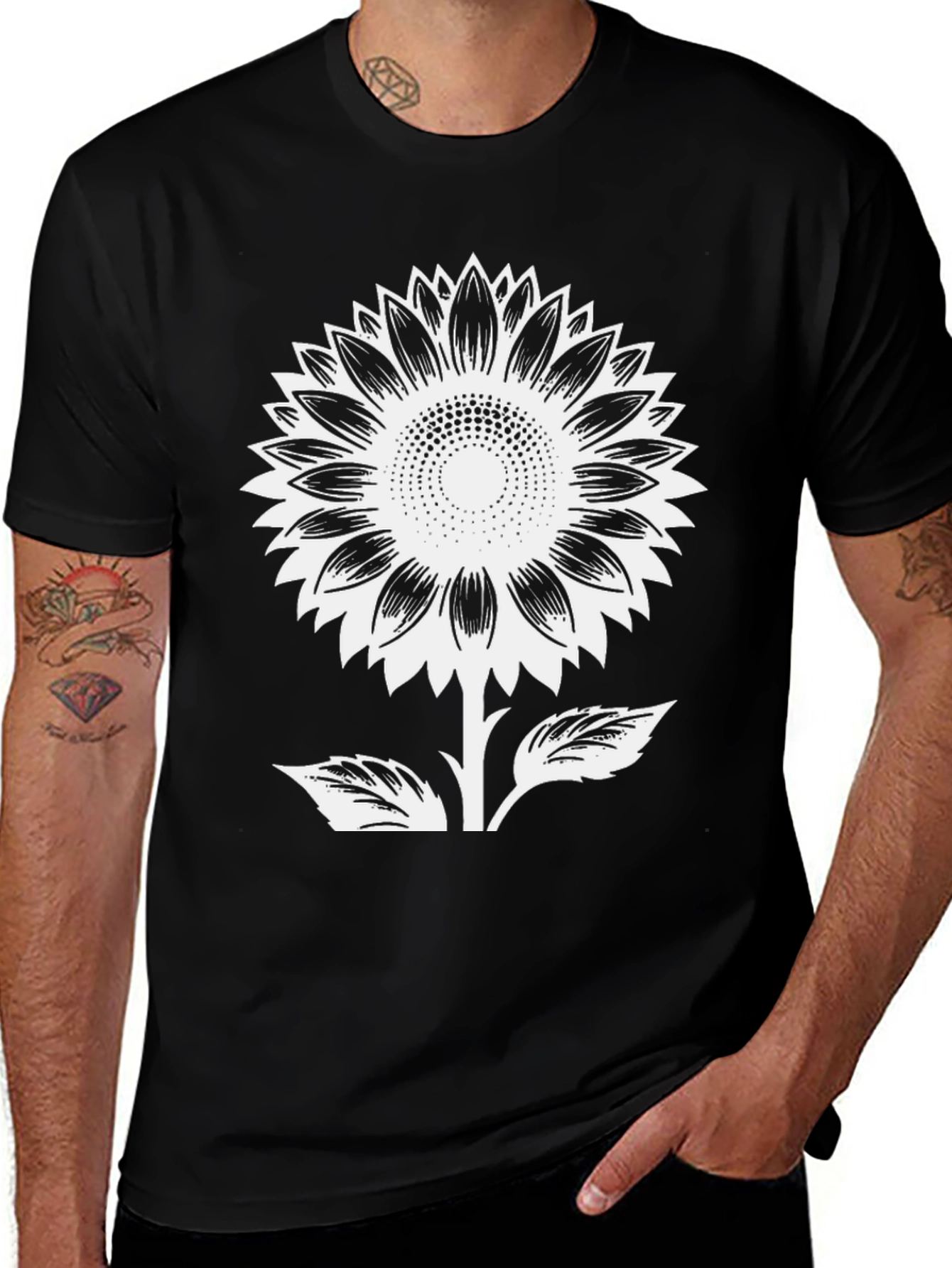 Variant 28 of Sunflower Graphic T-Shirt - Black Cotton Tee