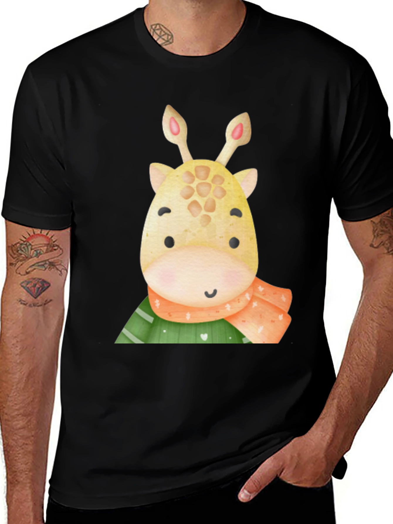 Variant 3 of Cute Giraffe T-Shirt - Black Graphic Tee