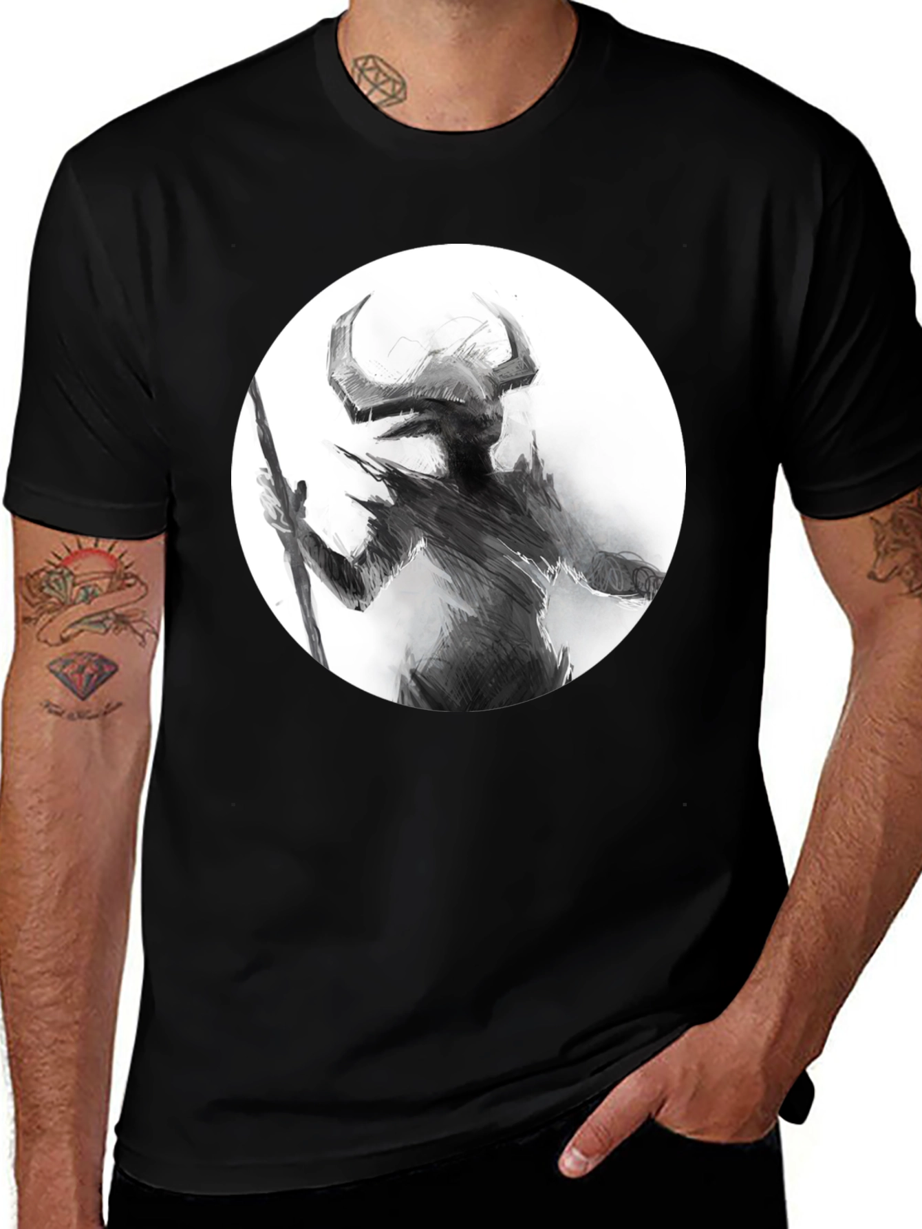Variant 16 of Horned Silhouette Graphic Tee - Stylish Black Shirt