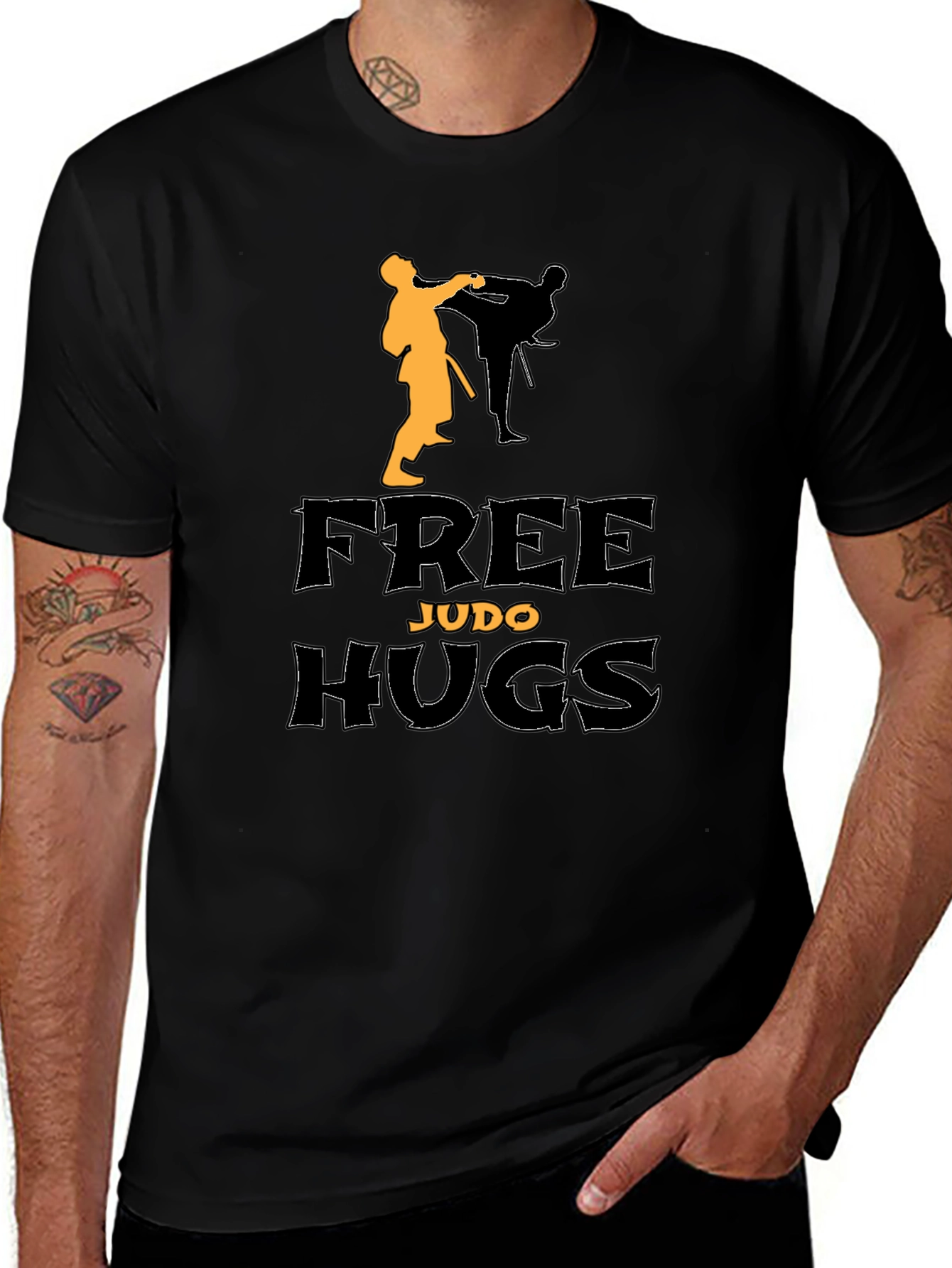 Variant 24 of Free Judo Hugs Black T-Shirt Martial Arts Design