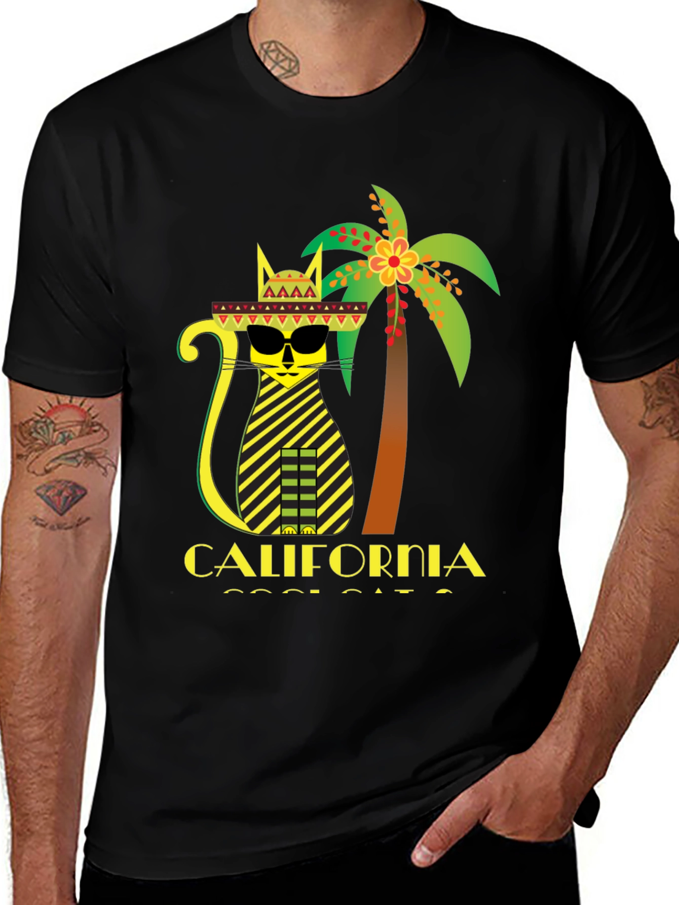 Variant 17 of California Cool Cat T-Shirt - Black Graphic Tee