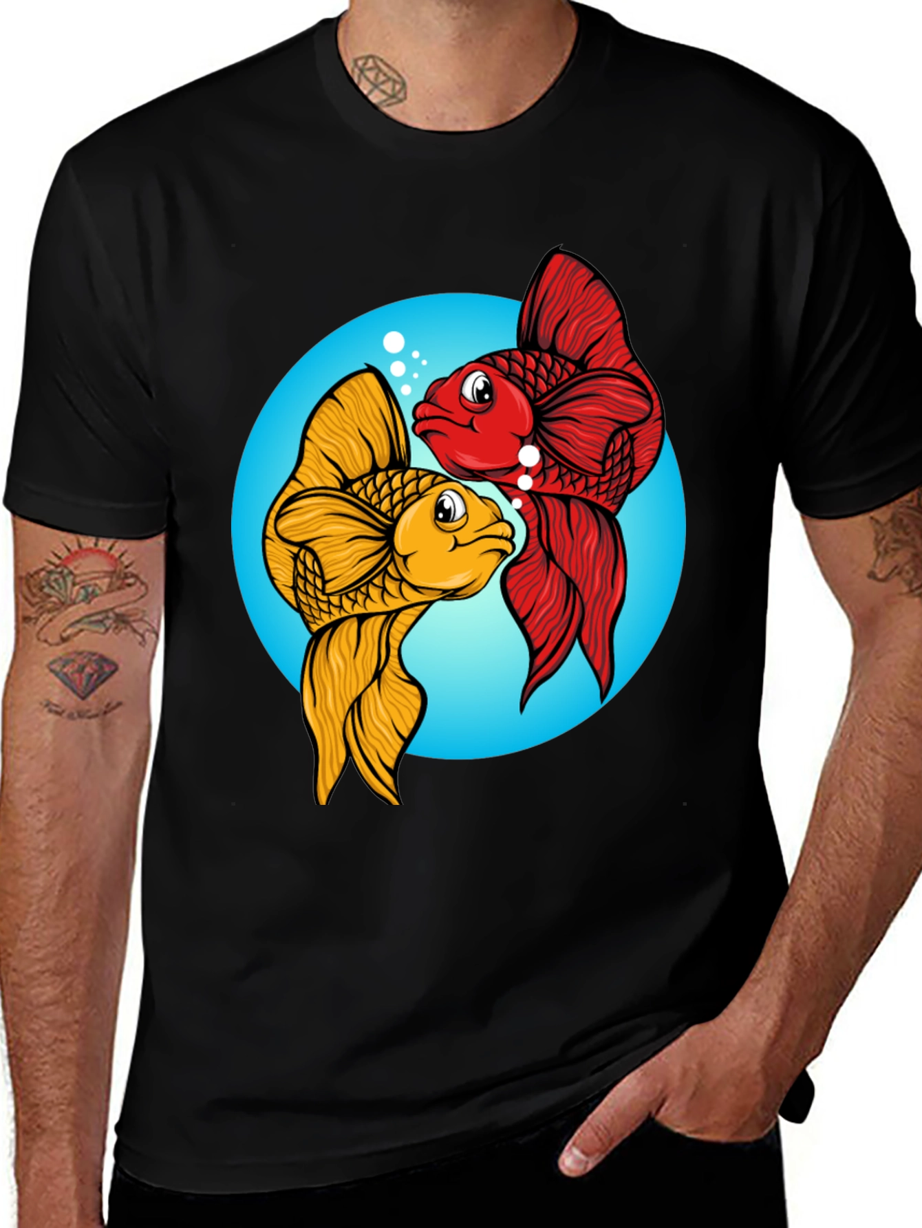 Koi Fish Graphic Tee - Black Cotton Blend