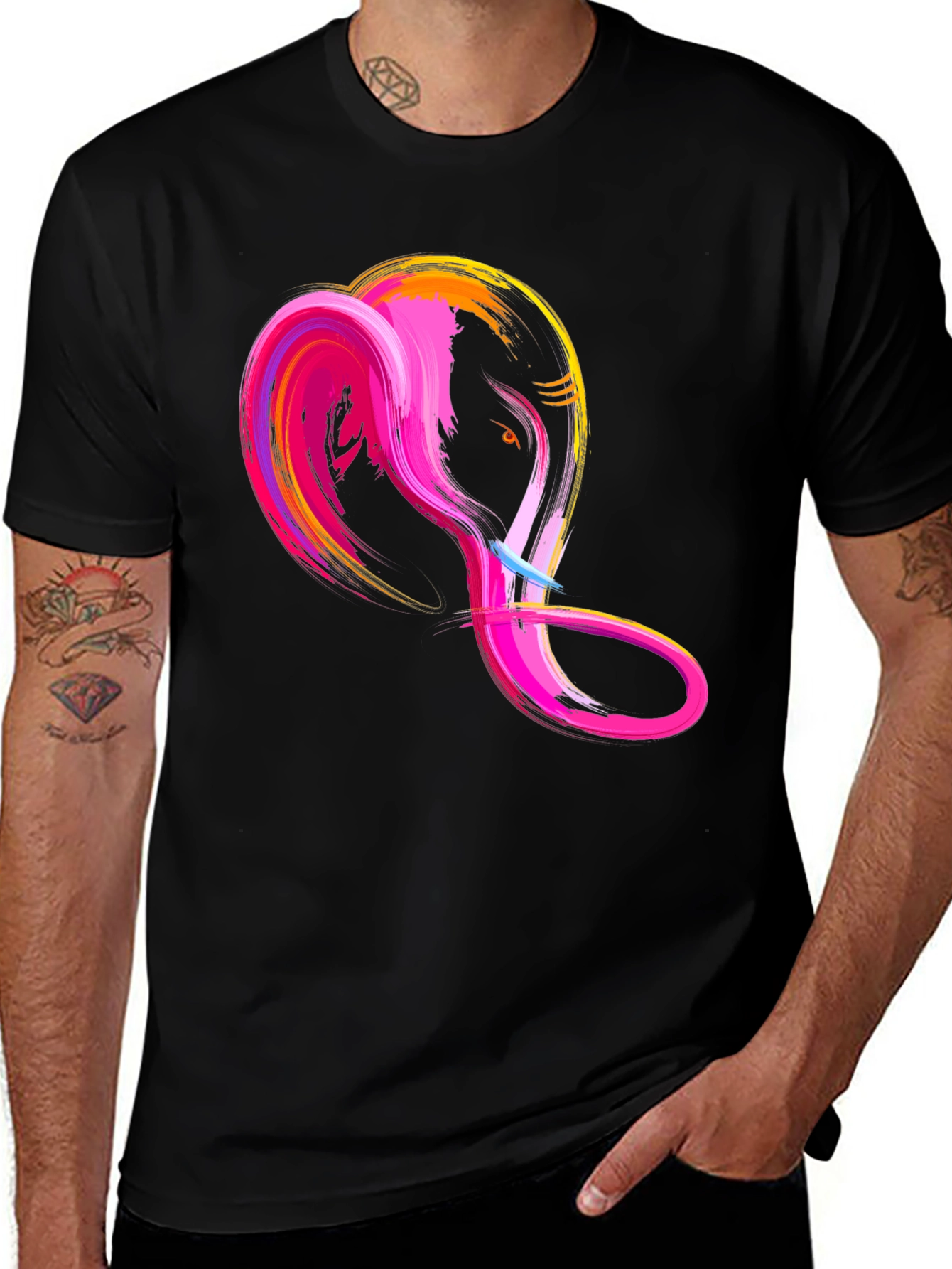 Abstract Ganesha Graphic Tee - Men's Black T-Shirt