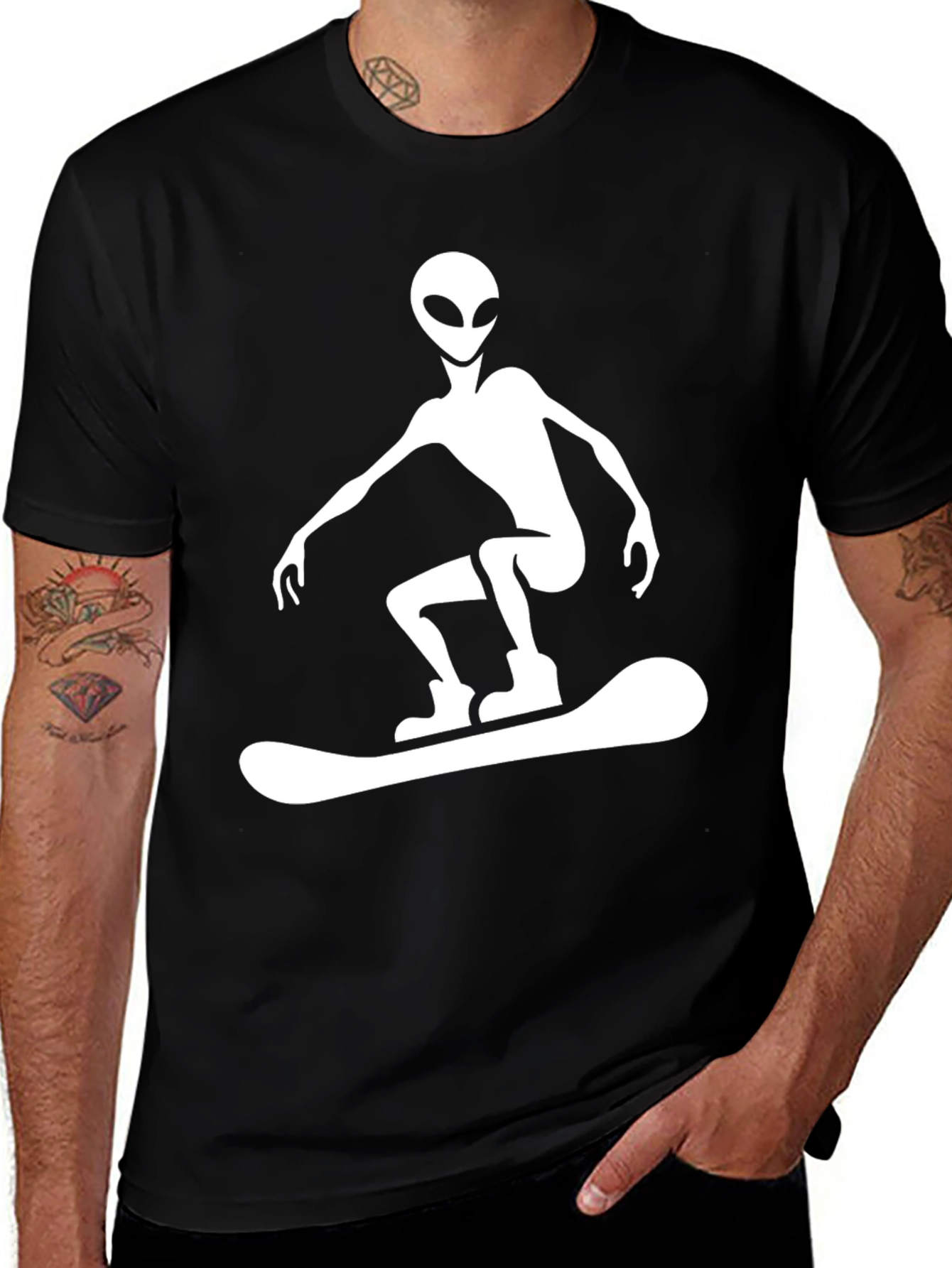 Variant 14 of Alien Snowboarding Graphic Tee - Black Cotton T-Shirt