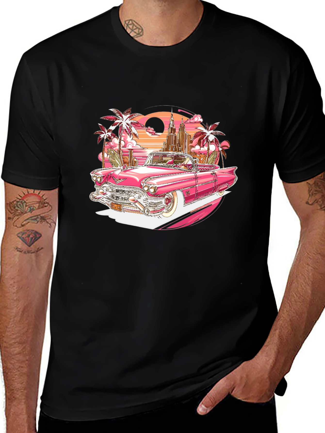 Retro Ride T-Shirt - Vintage Car & Sunset Design