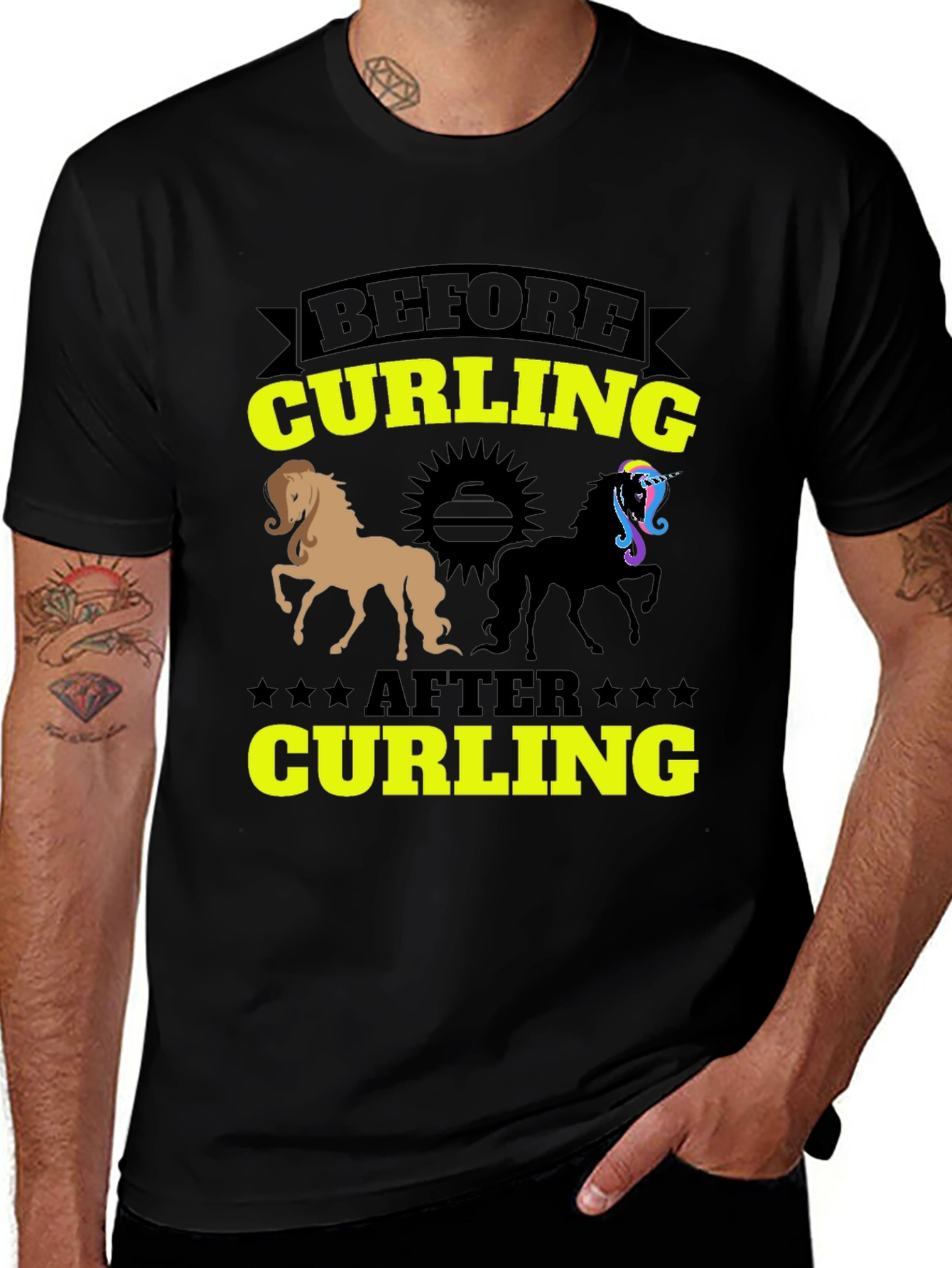 Variant 26 of Curling Fan T-Shirt: Before & After Unicorn Fun