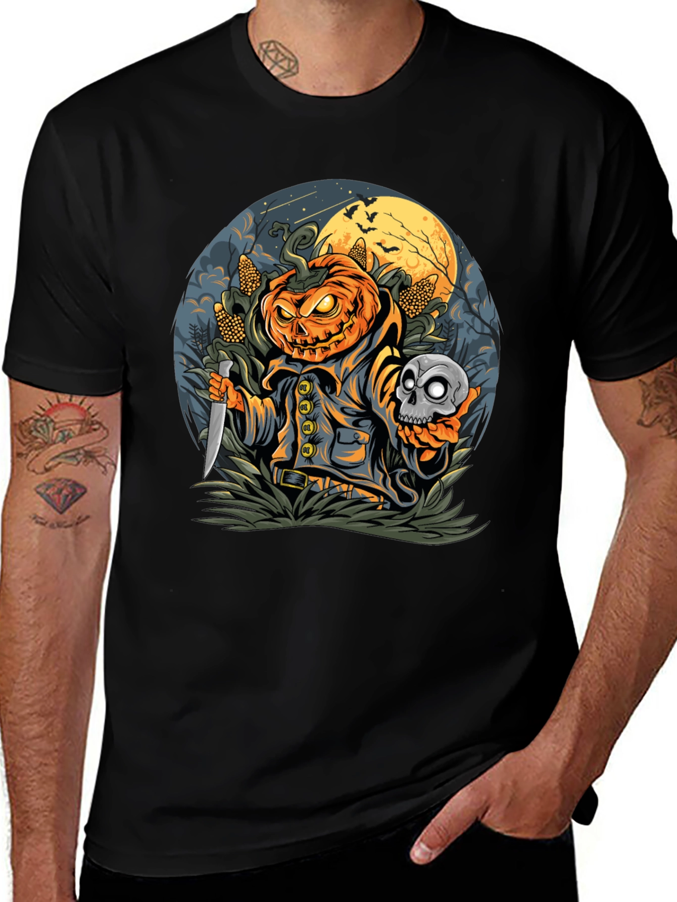 Variant 3 of Pumpkin Head Halloween Graphic Tee