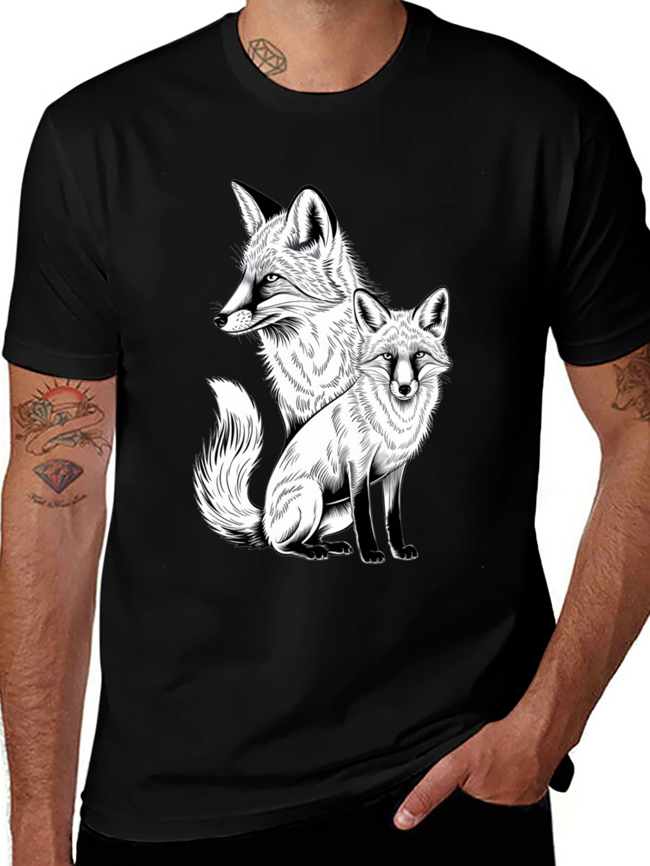 Variant 8 of Fox Graphic Print Tee - Stylish Black T-Shirt