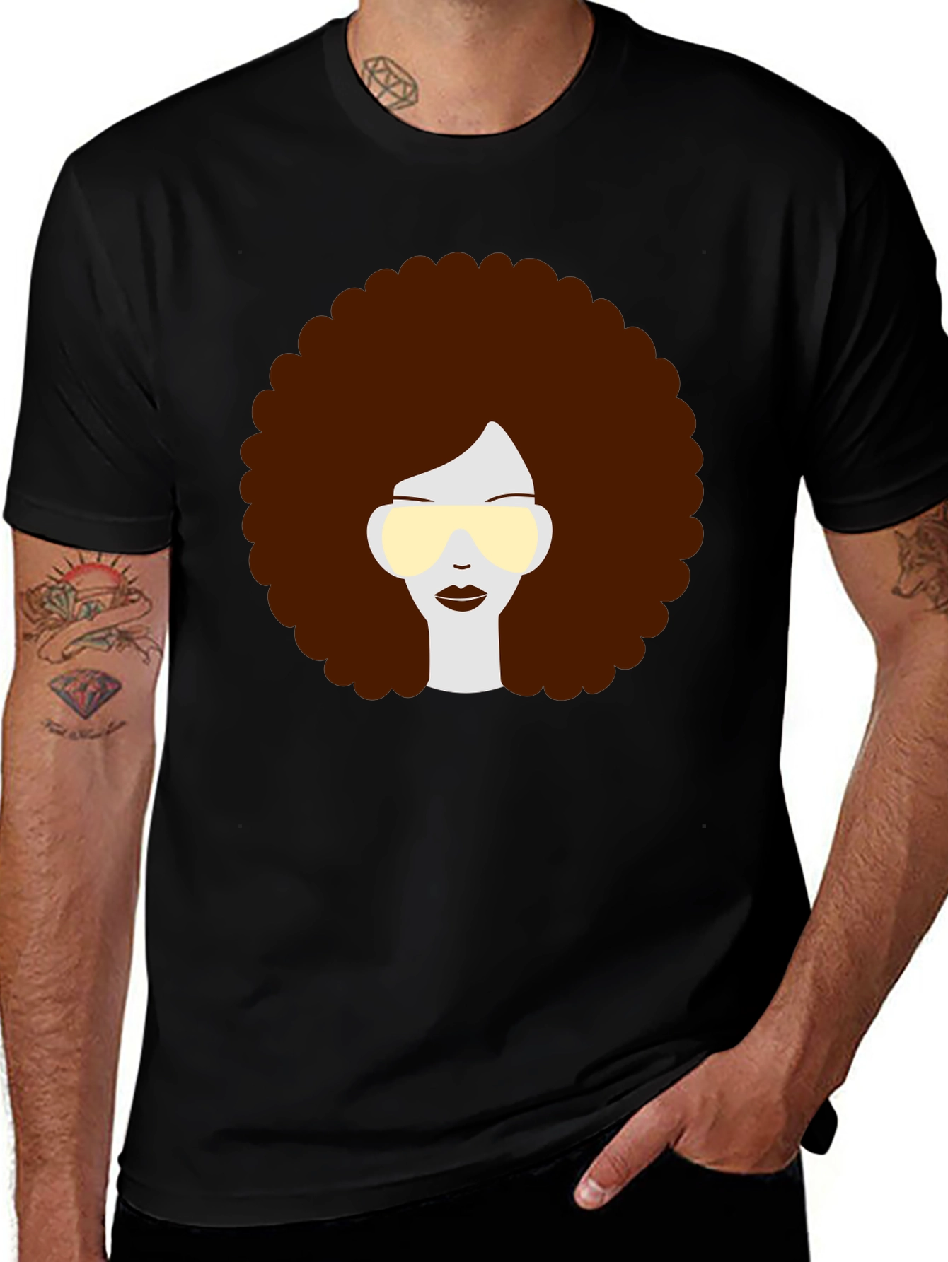 Variant 26 of Retro Afro Hairstyle Graphic Tee - Black