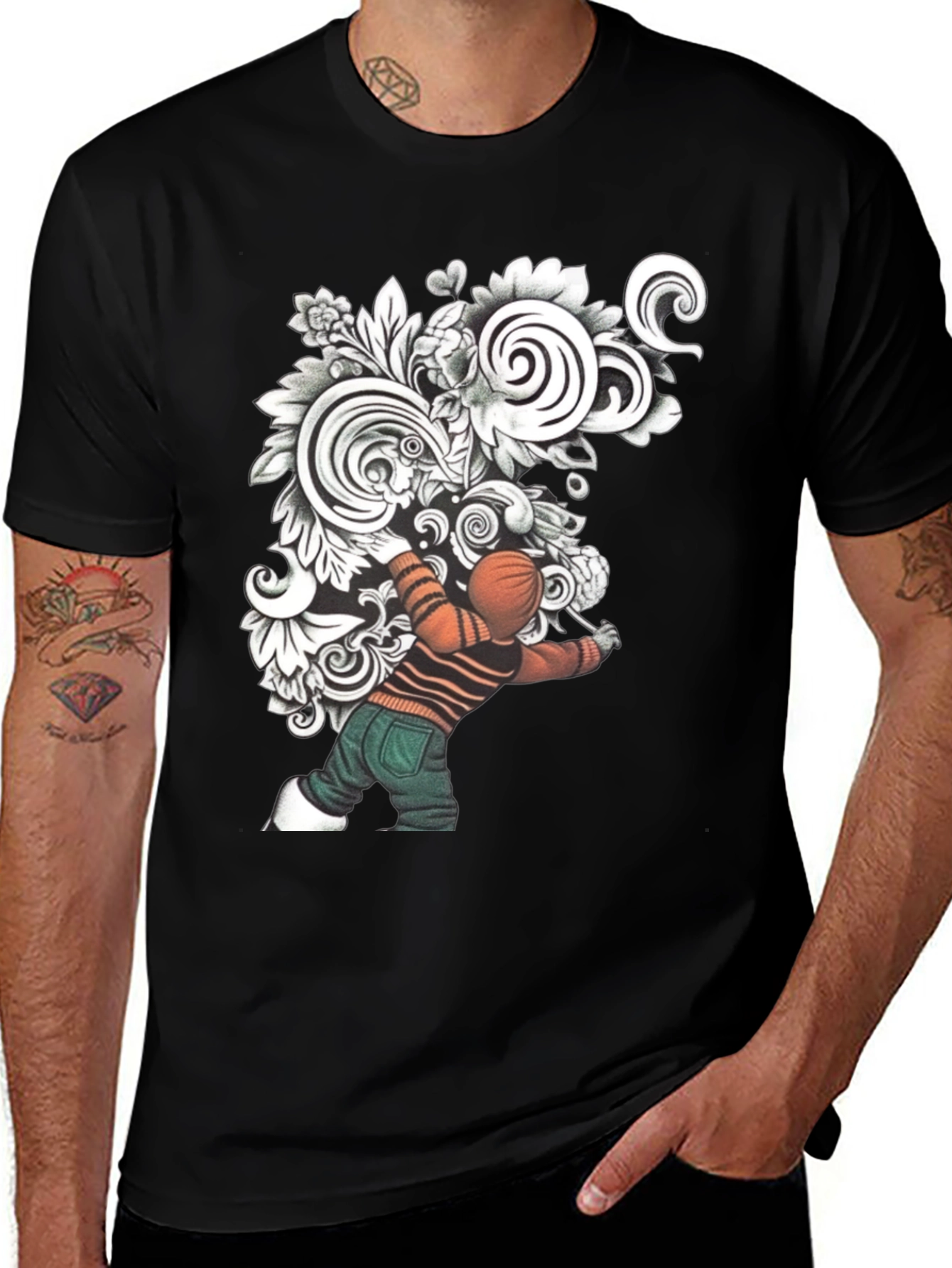 Black Unique Graphic Print Black T-Shirt main image