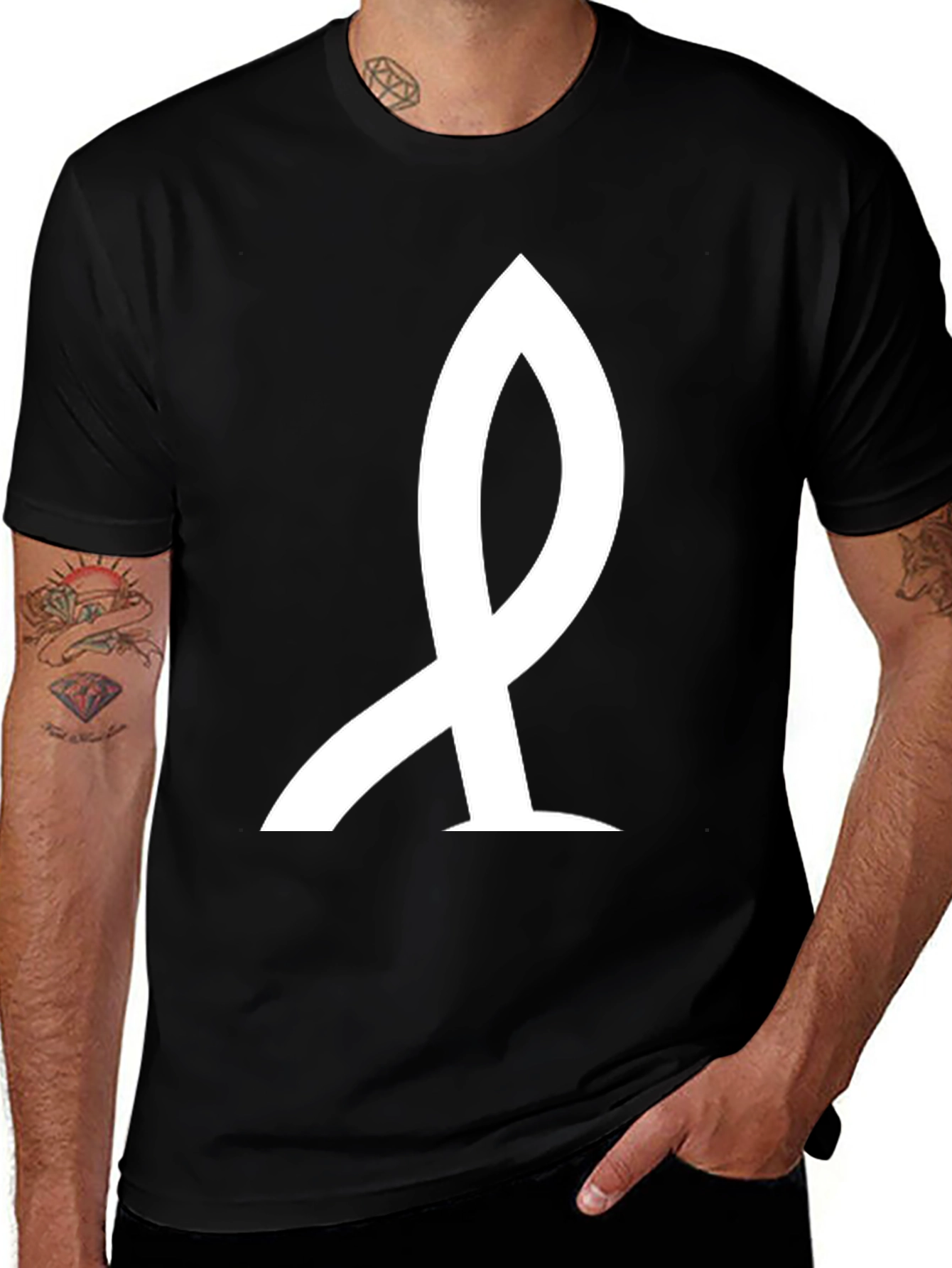 Variant 11 of Minimalist Black T-Shirt with Abstract White Graphic