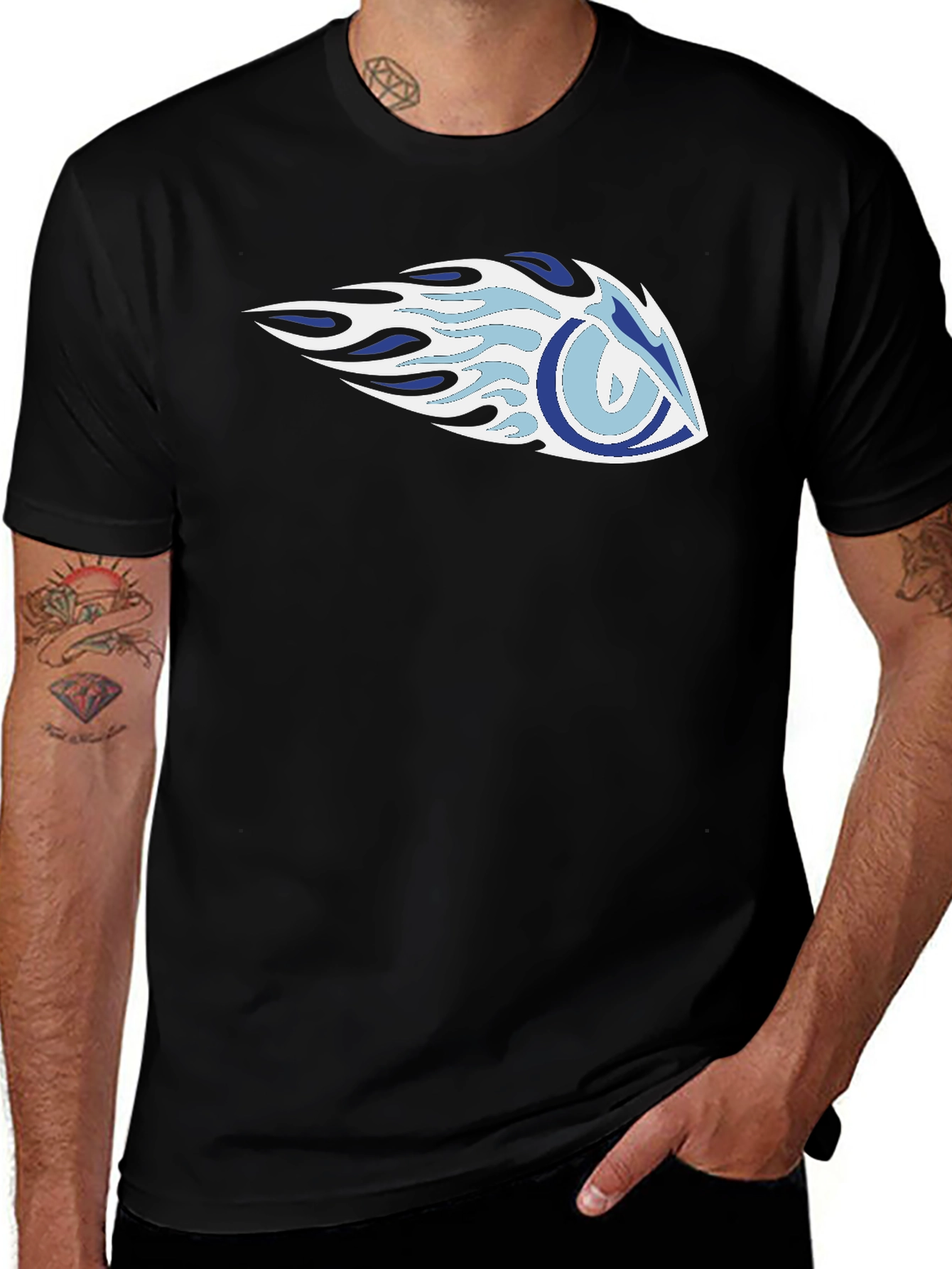 Variant 5 of Cool Black Tee with Eye Flame Design