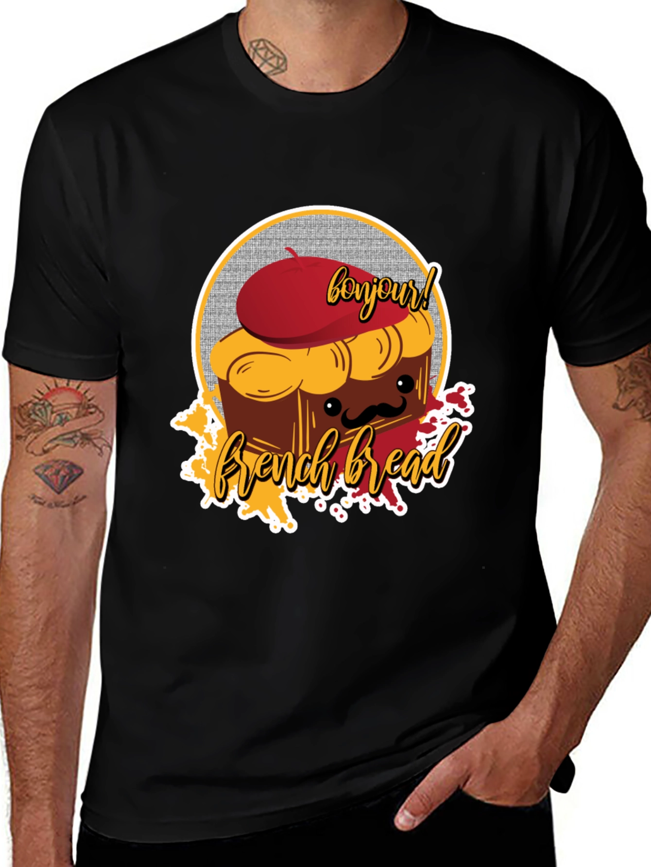 Variant 6 of French Bread T-Shirt - Bonjour Cartoon Graphic Tee