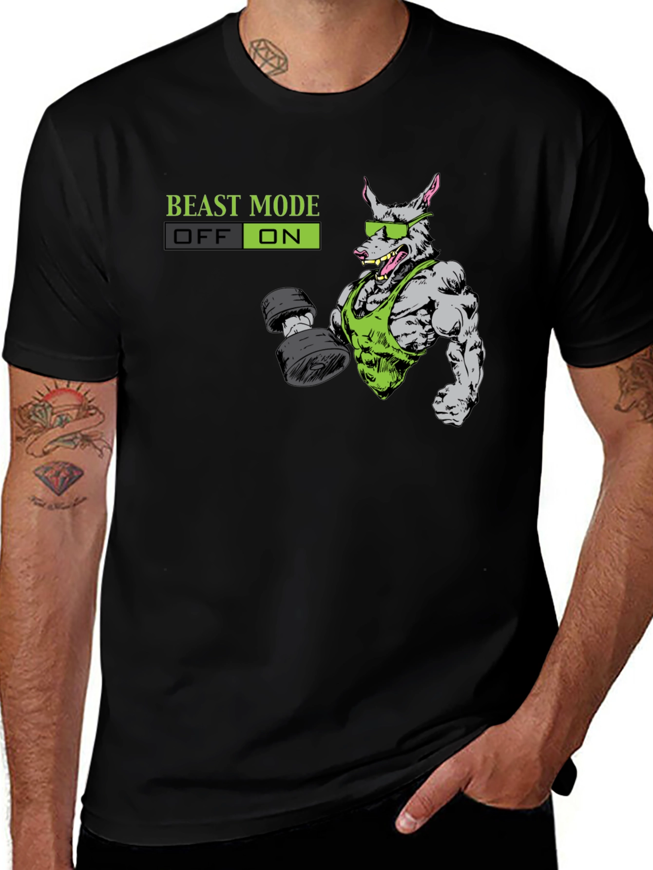 Variant 21 of Beast Mode ON T-Shirt - Gym Rat Cartoon Design