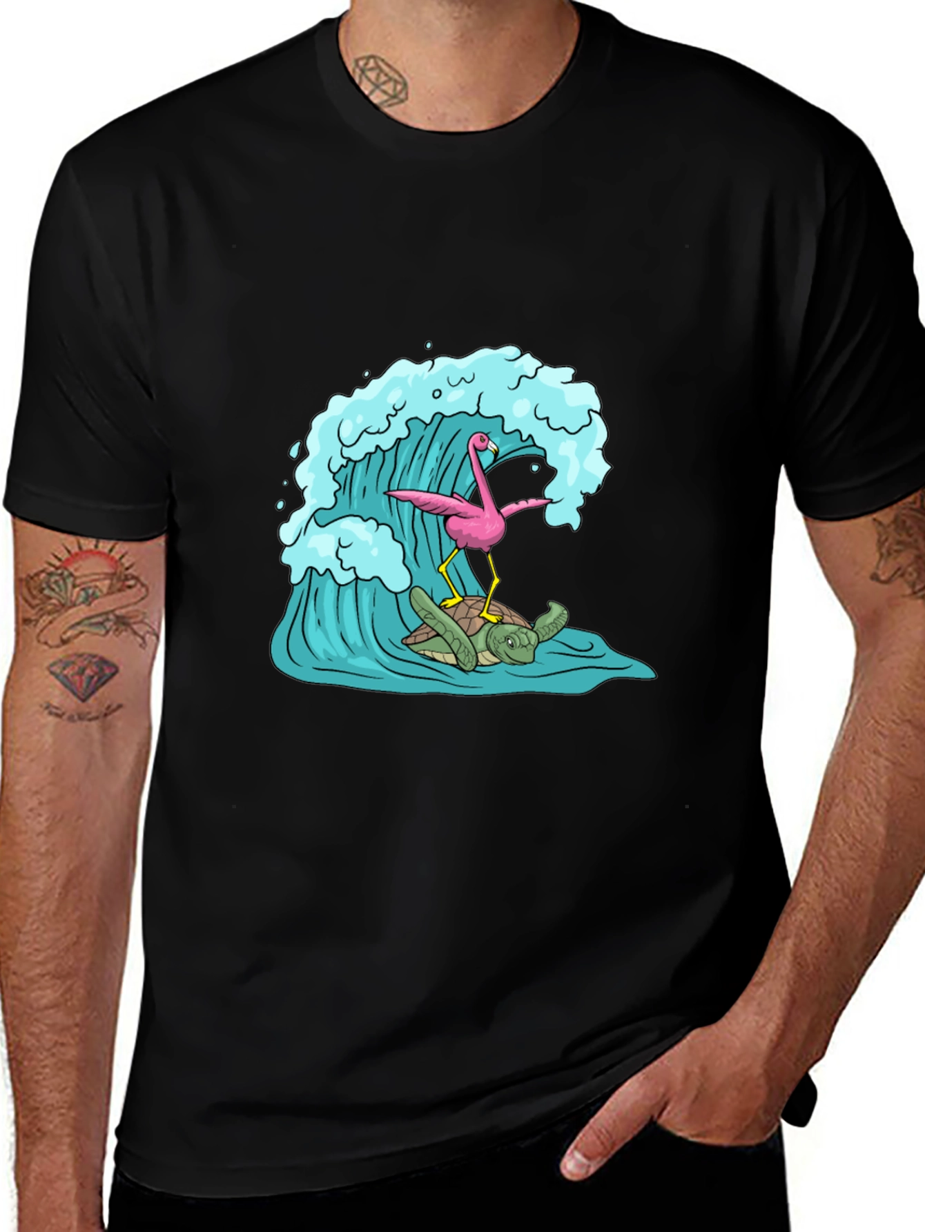 Variant 7 of Flamingo Turtle Wave Graphic T-Shirt