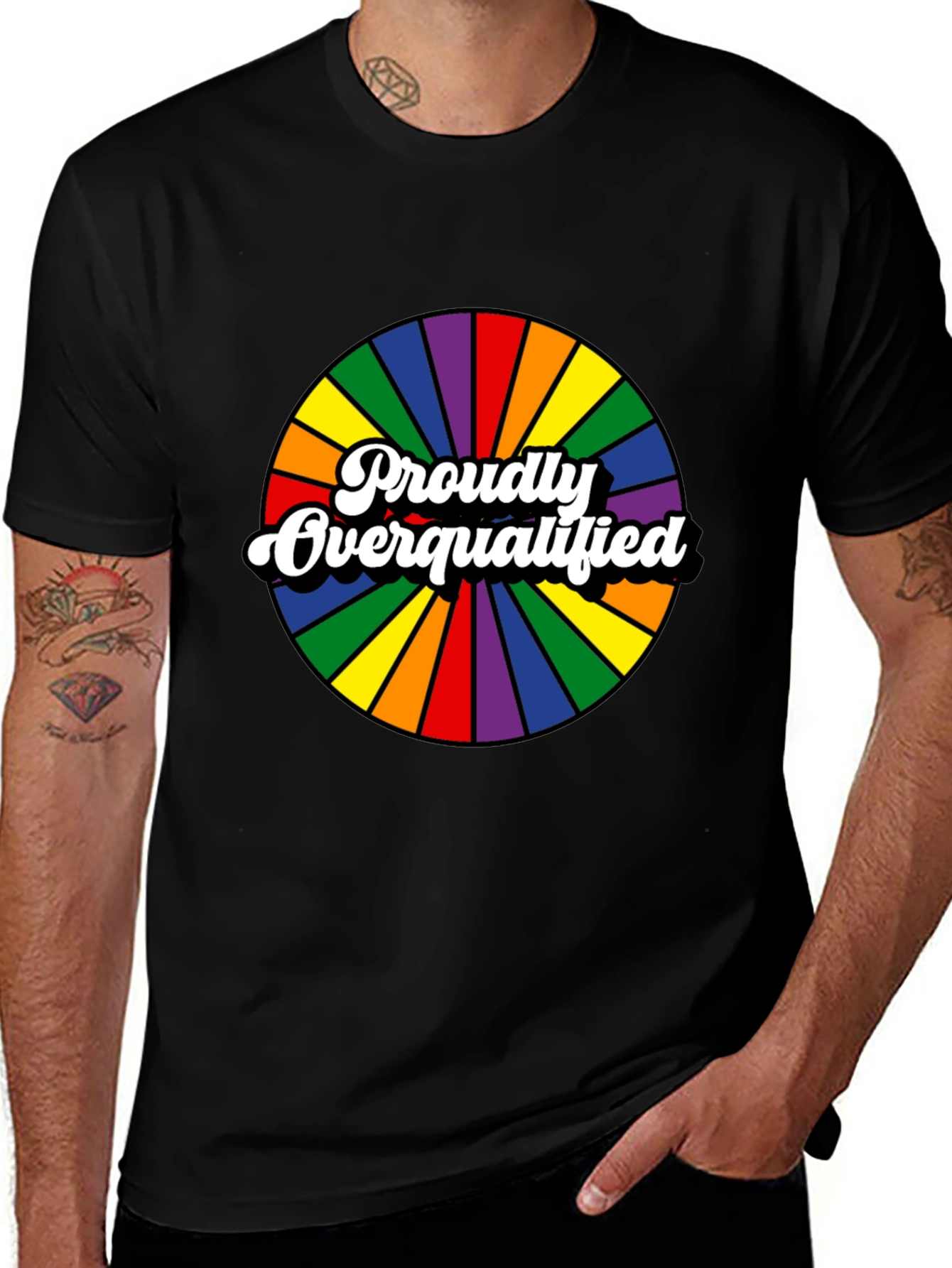 Variant 29 of Proudly Overqualified Rainbow Graphic T-Shirt