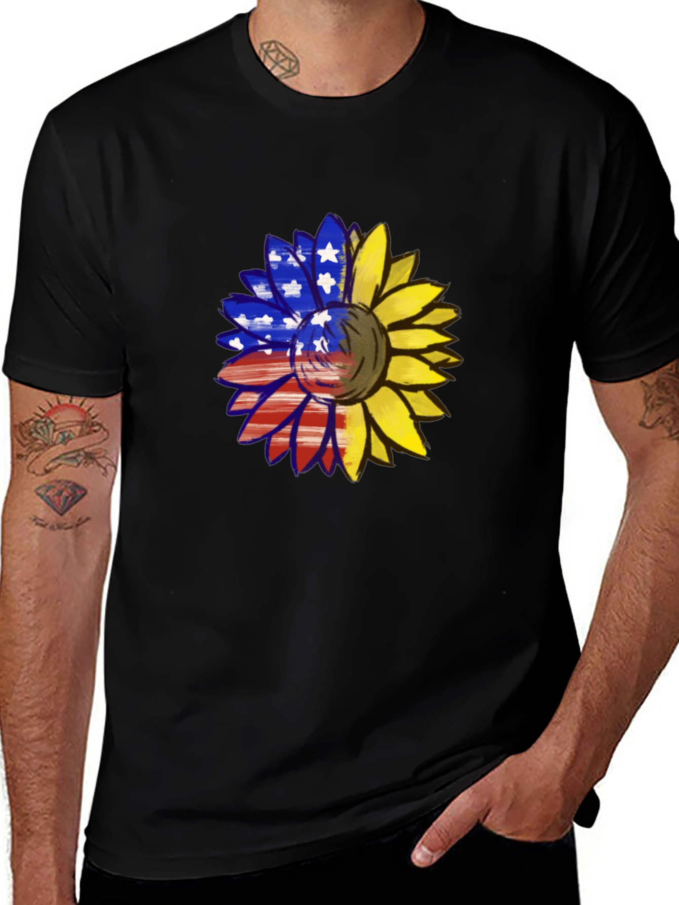 Variant 21 of American Flag Sunflower Graphic T-Shirt