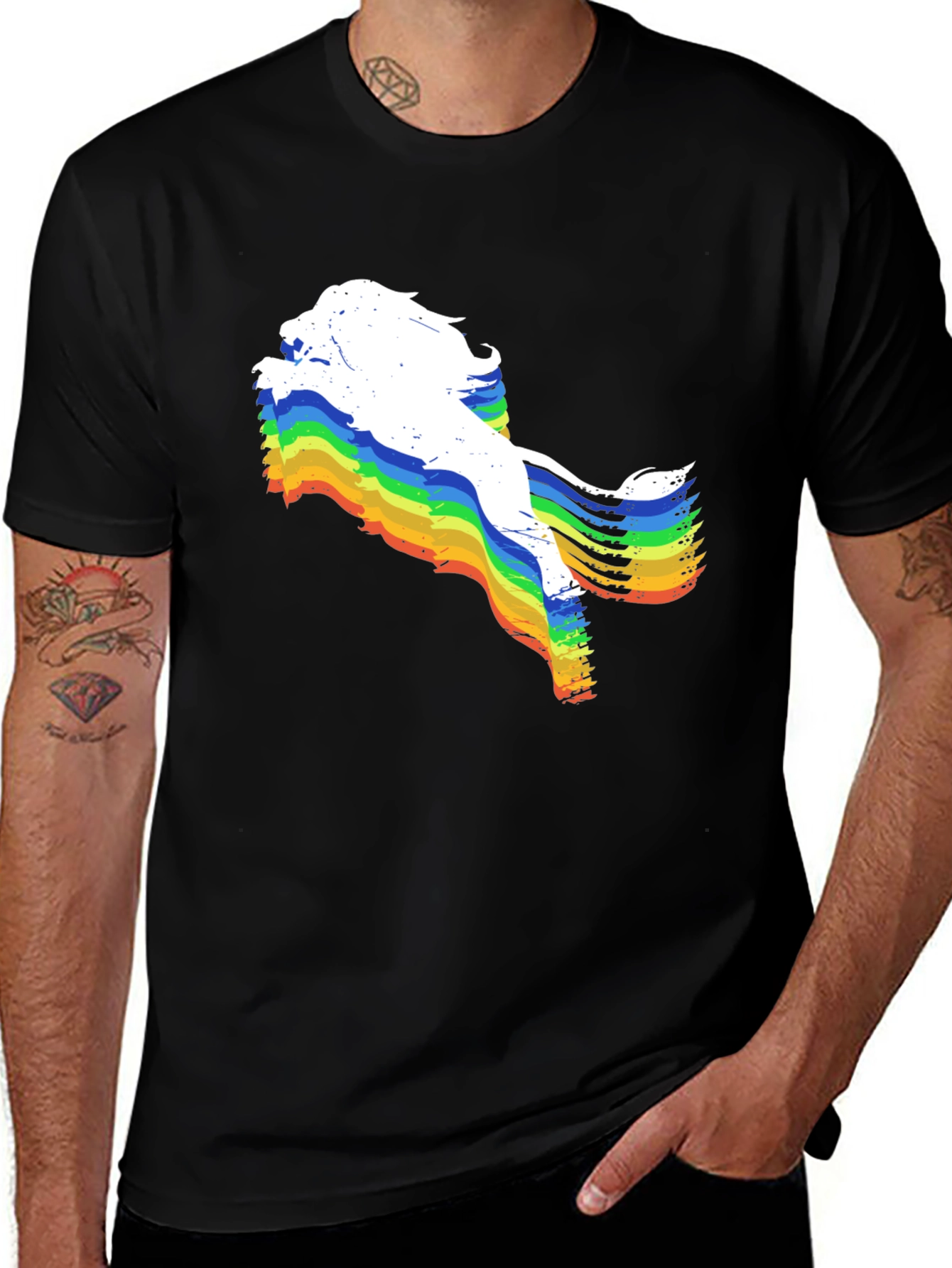 Variant 12 of Rainbow Lion Graphic Tee - Unique Men's Black T-Shirt