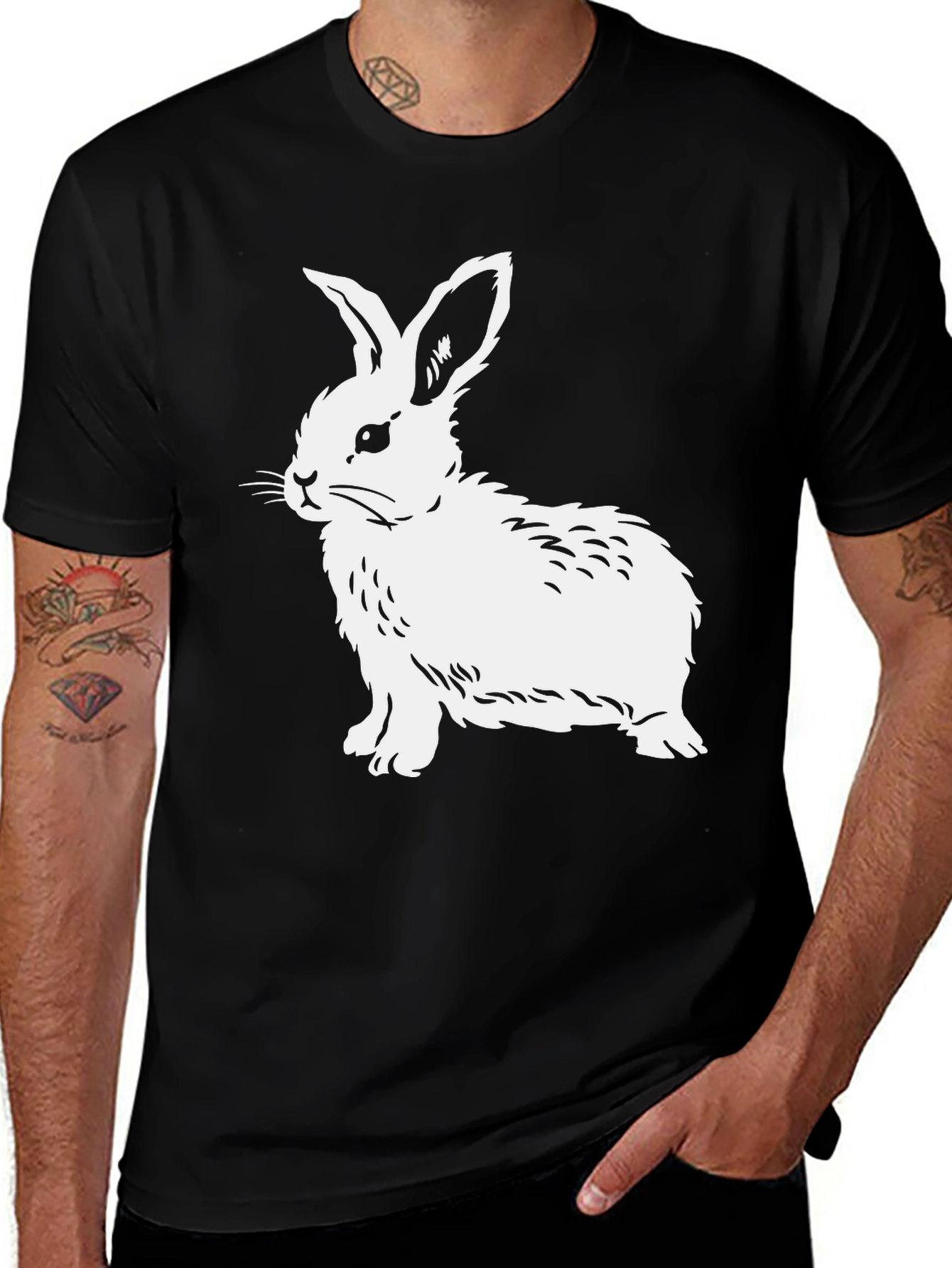 Variant 23 of Black T-Shirt with White Bunny Rabbit Graphic
