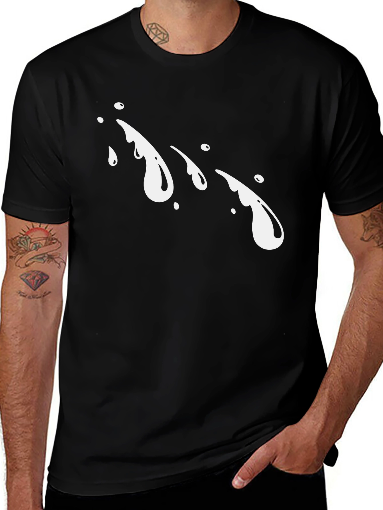 Variant 6 of Black T-Shirt with White Drips Graphic Design