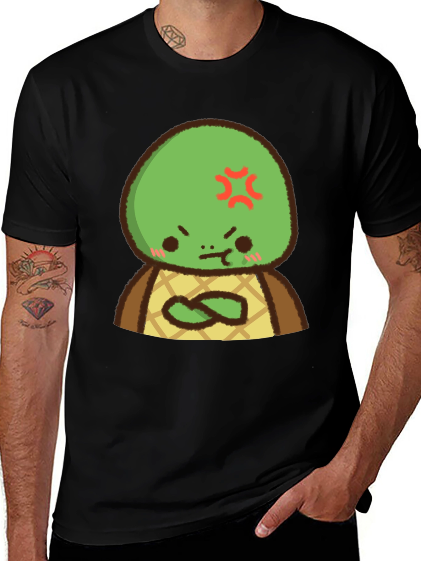 Variant 3 of Angry Turtle Cartoon Graphic Tee - Black