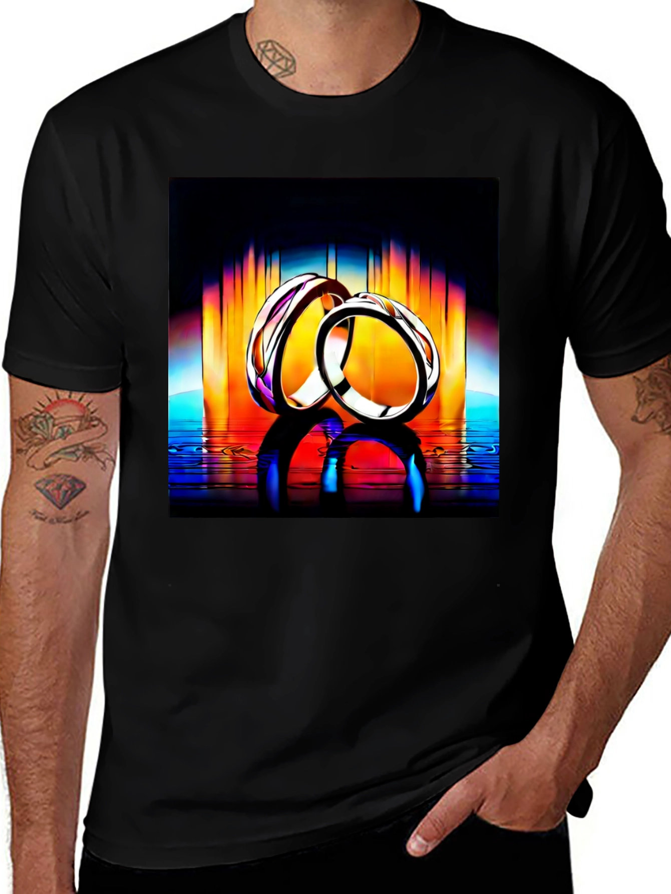 Variant 30 of Rings Reflection Graphic Tee - Stylish Black T-Shirt