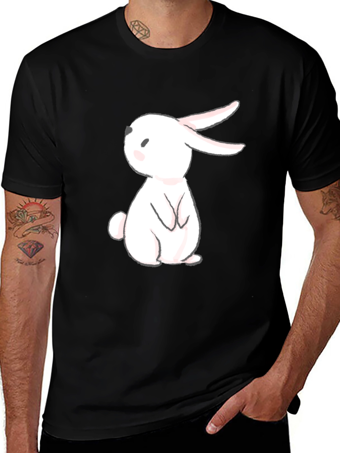 Variant 19 of Cute Bunny Graphic Black T-Shirt