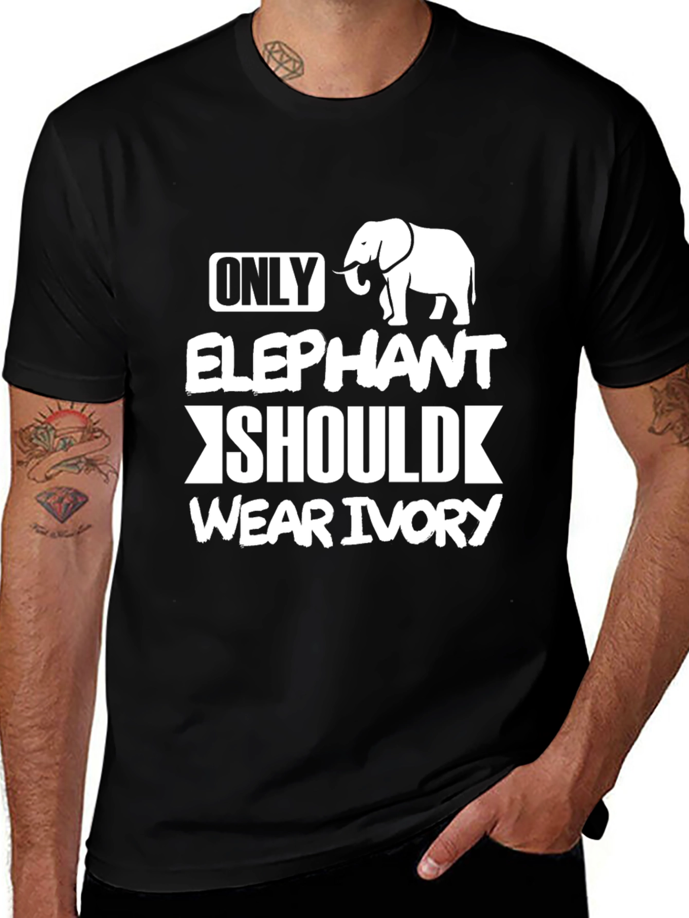Elephant Ivory T-Shirt - Black Graphic Tee