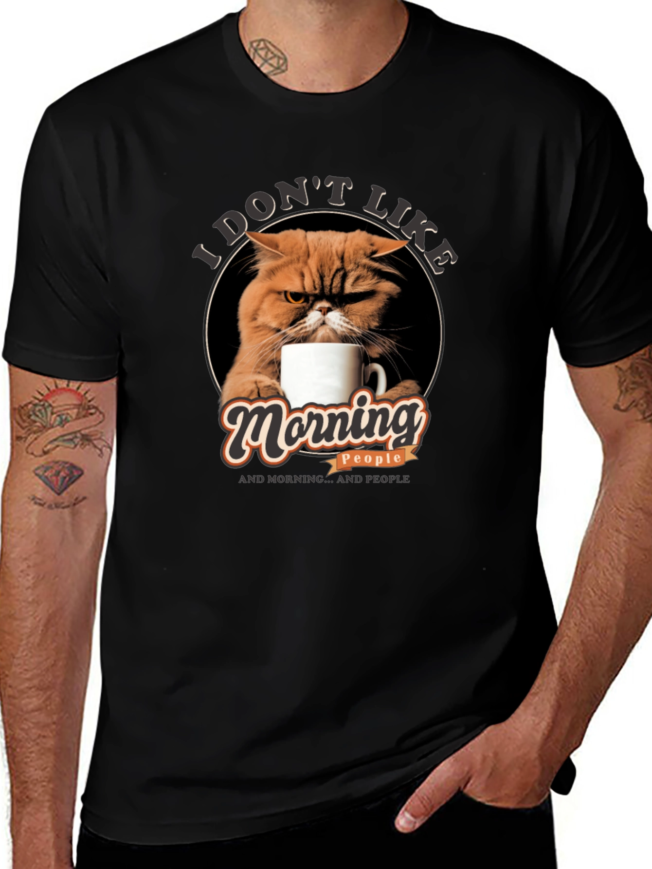 Black I Don't Like Morning People Cat T-Shirt main image