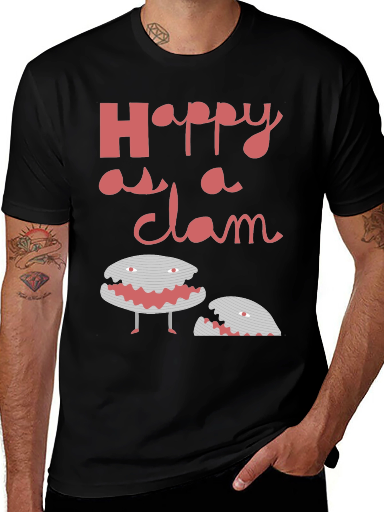 Variant 20 of Happy as a Clam Graphic Tee - Black Cotton Shirt
